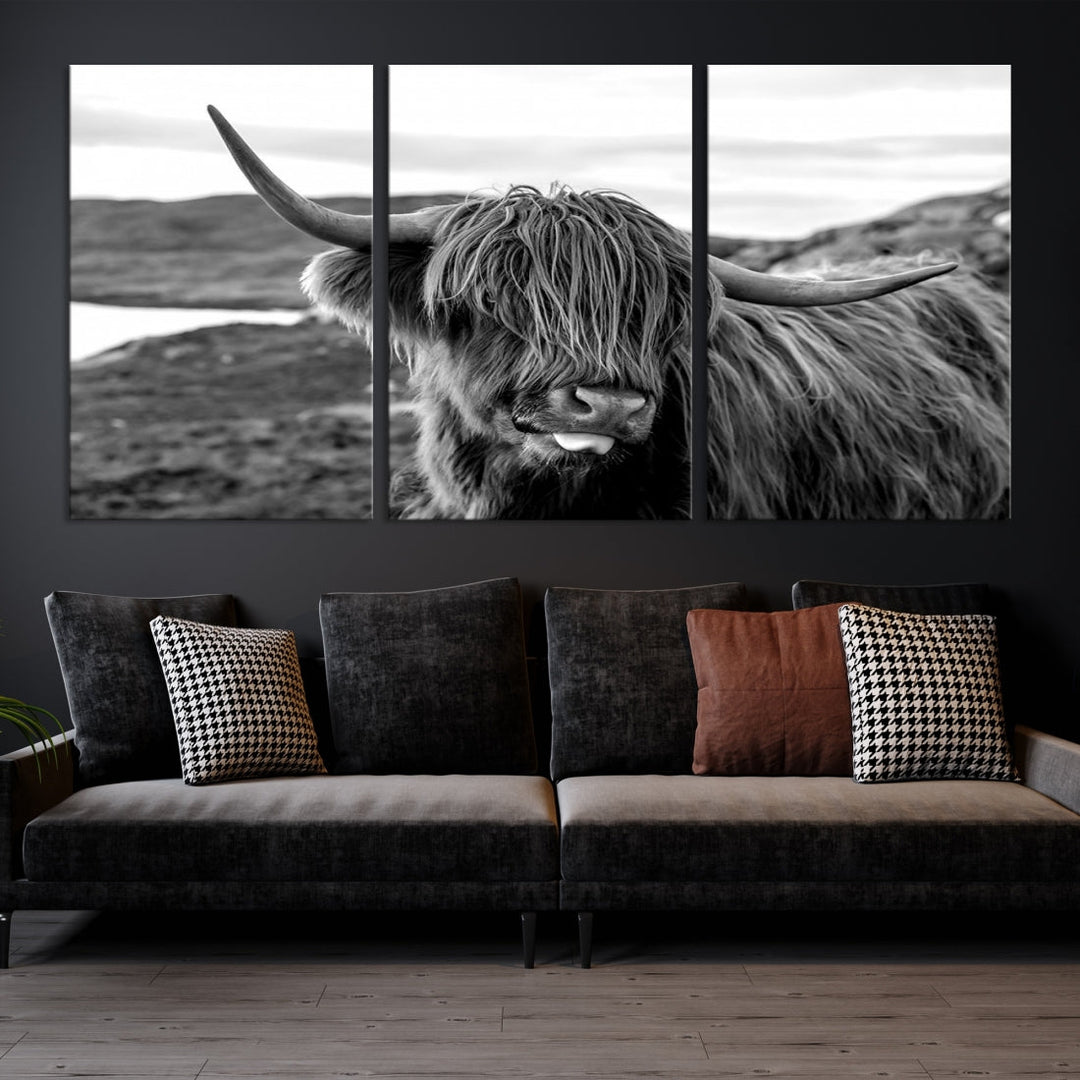 Scottish Highland Cow Cattle Art Print Farmhouse Wall Art Canvas Print