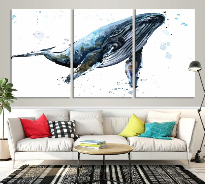 Art mural de baleine aquarelle Impression sur toile