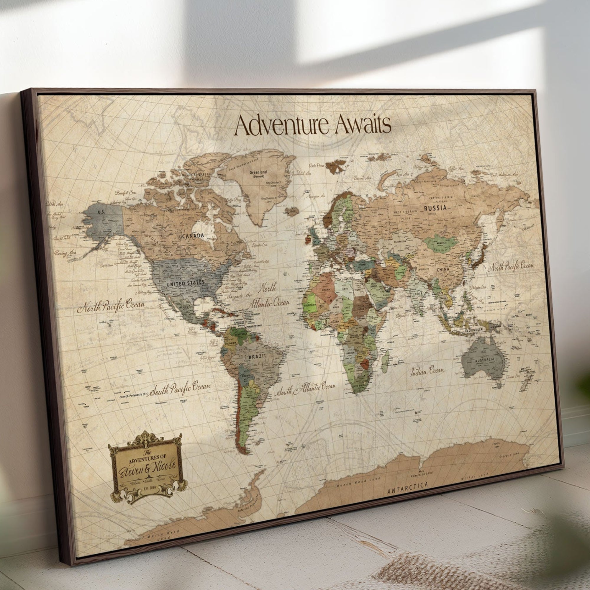 82844776-MGV-FC-30X20-Personalized Push Pin World Map Canvas Print Custom Adventure Tracker Framed Travel Wall Art Gift for Couples Family Home Office