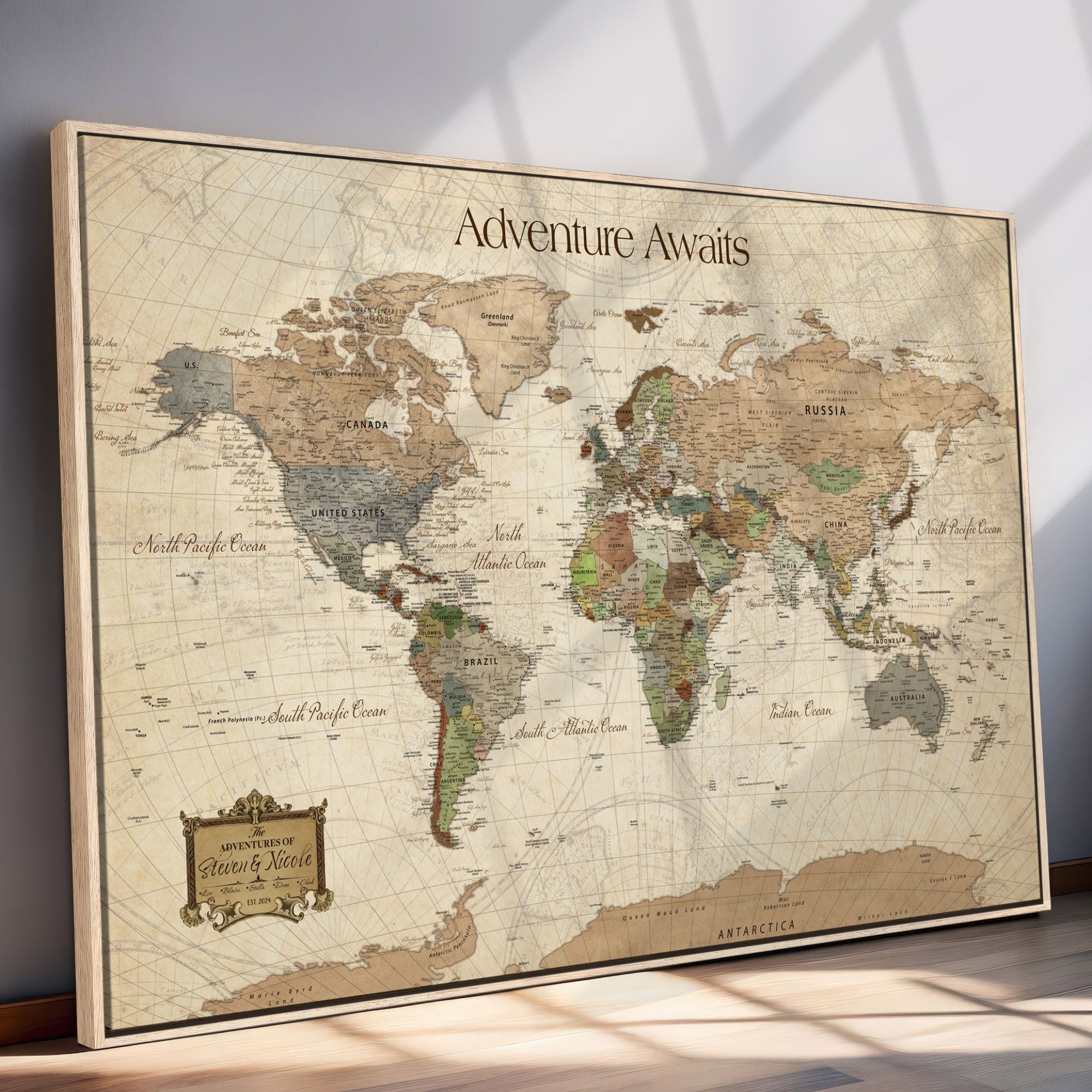 82844776-MGV-CV-30X20-Personalized Push Pin World Map Canvas Print Custom Adventure Tracker Framed Travel Wall Art Gift for Couples Family Home Office