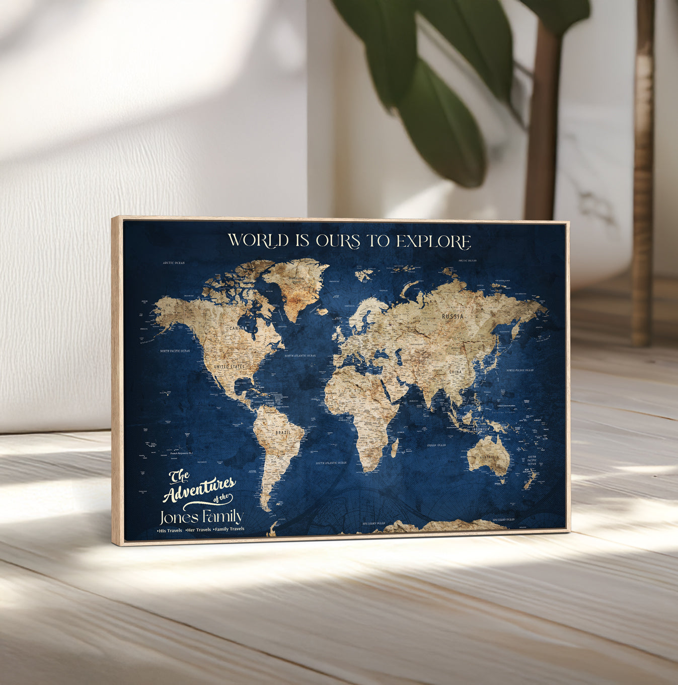 56122A-MGV-CV-36X24 - Customizable Push Pin World Map Canvas Print Foam Cork Pin Include, Custom Travel Tracker Map Framed Wall Art Gift for Couples Family for Home, Office Decor