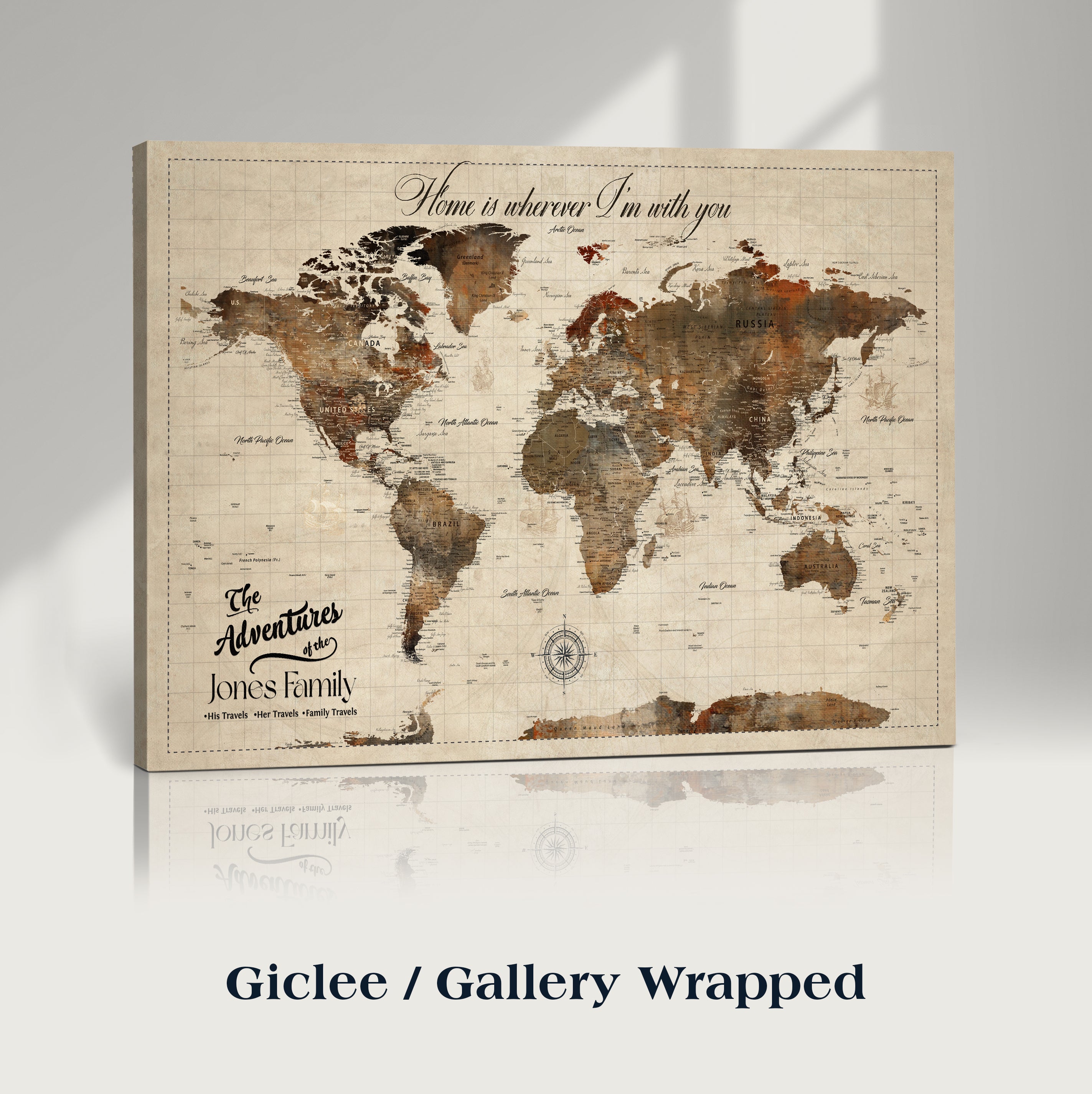 96366078-MGV-CV-36X24-Personalized World Map Canvas Print – Custom Push Pin Framed Travel Map Wall Art, Unique Gift for Couples or Home Decor