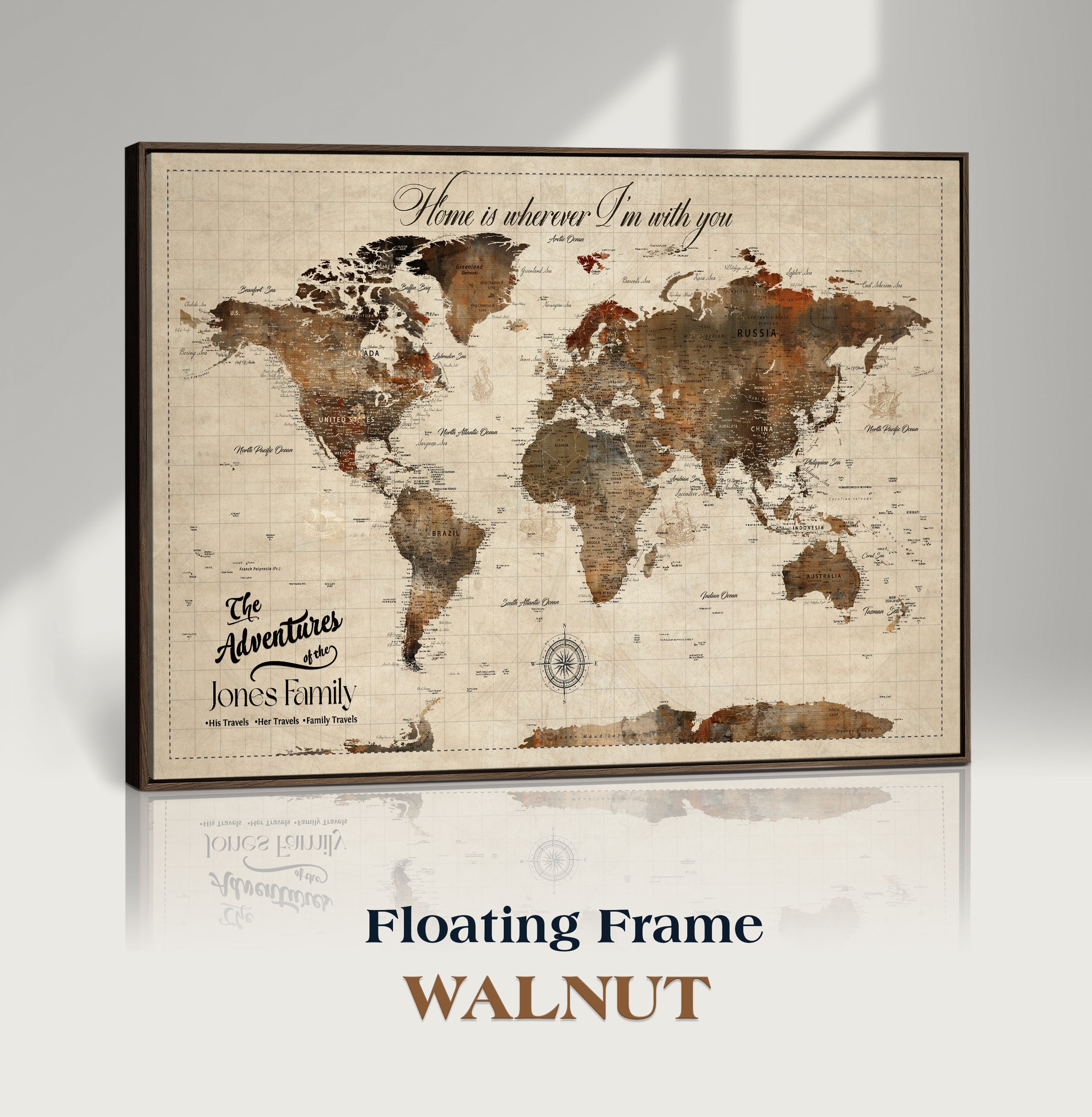 96366078-MGV-CV-36X24-Personalized World Map Canvas Print – Custom Push Pin Framed Travel Map Wall Art, Unique Gift for Couples or Home Decor