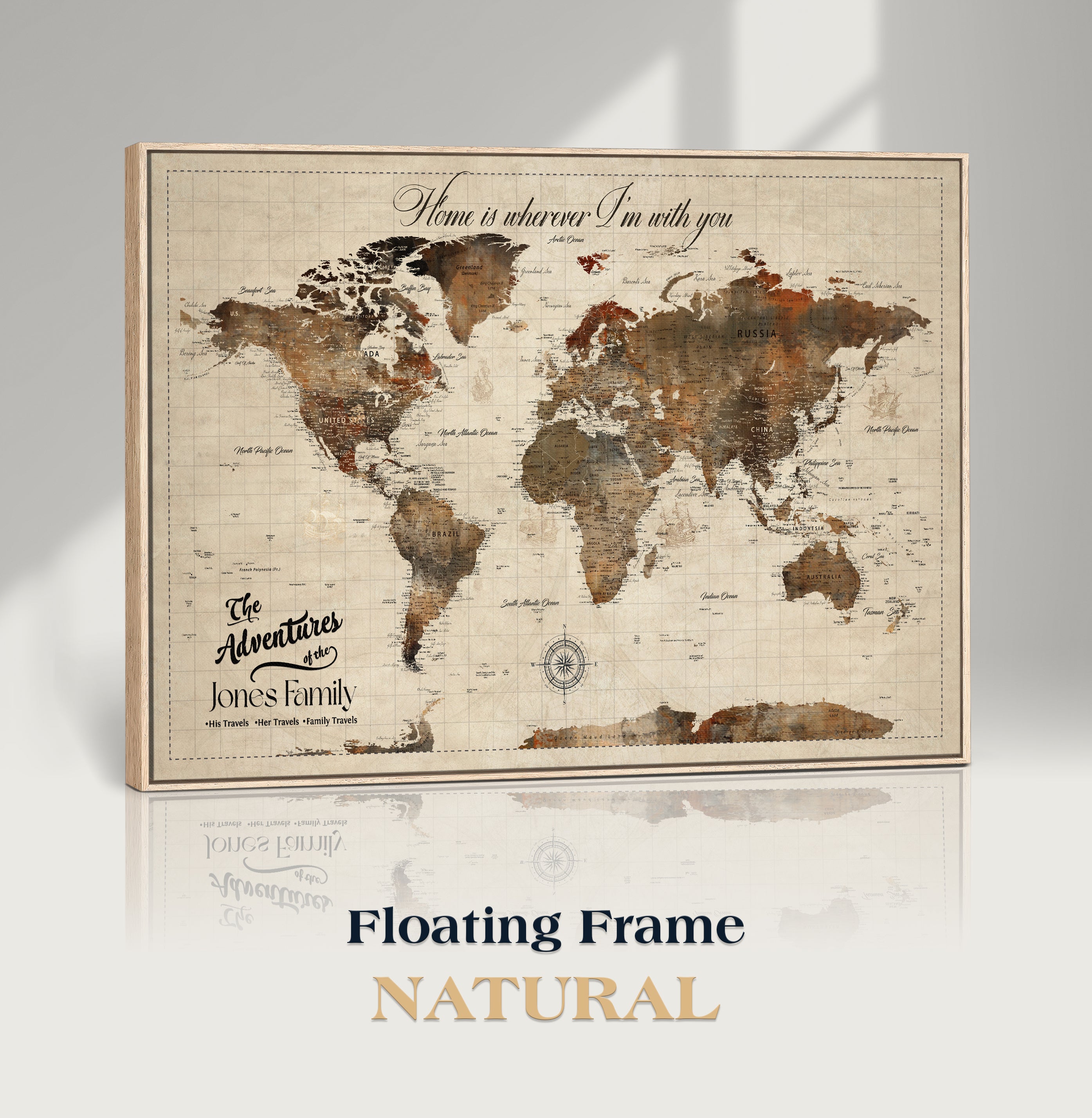 96366078-MGV-CV-36X24-Personalized World Map Canvas Print – Custom Push Pin Framed Travel Map Wall Art, Unique Gift for Couples or Home Decor