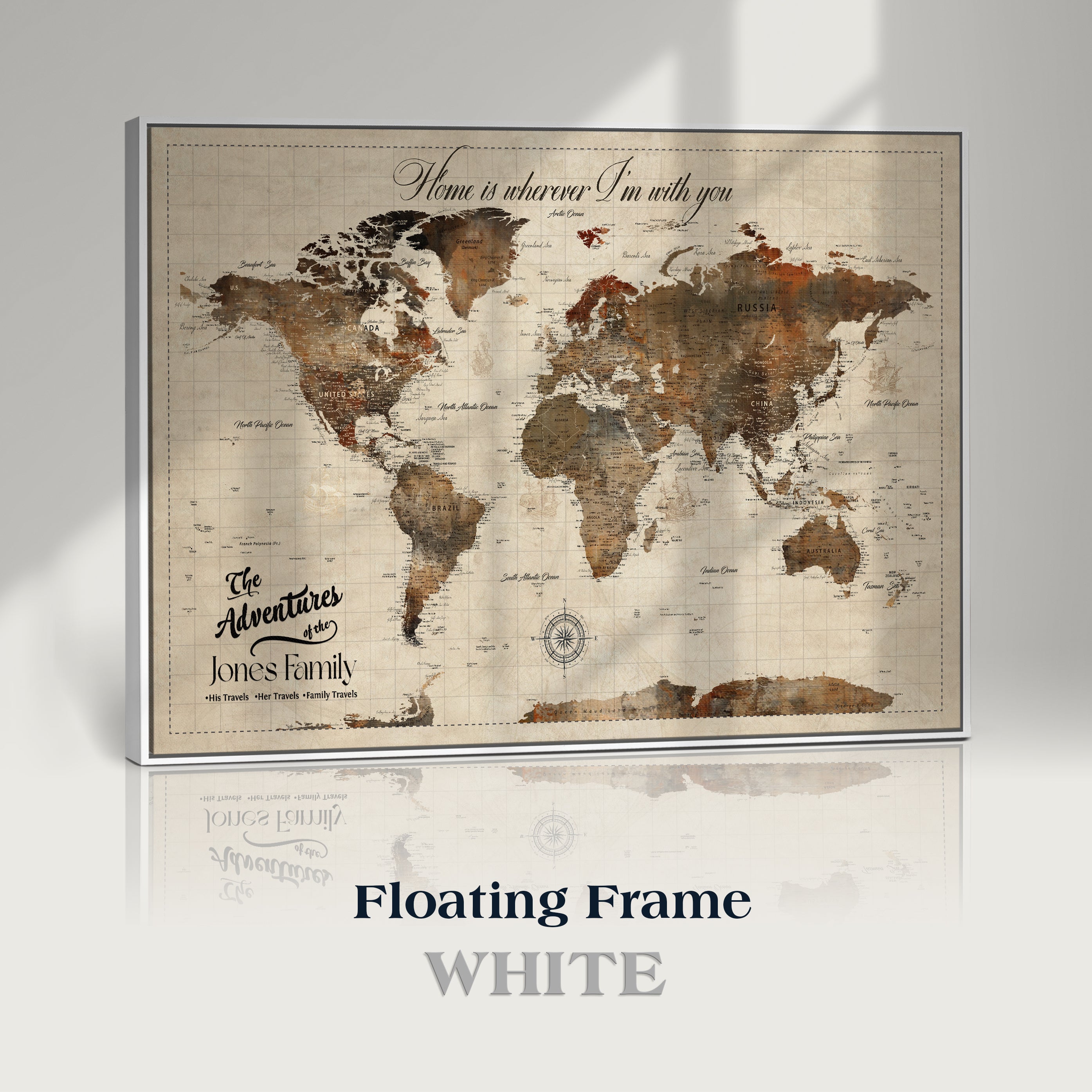 96366078-MGV-CV-36X24-Personalized World Map Canvas Print – Custom Push Pin Framed Travel Map Wall Art, Unique Gift for Couples or Home Decor