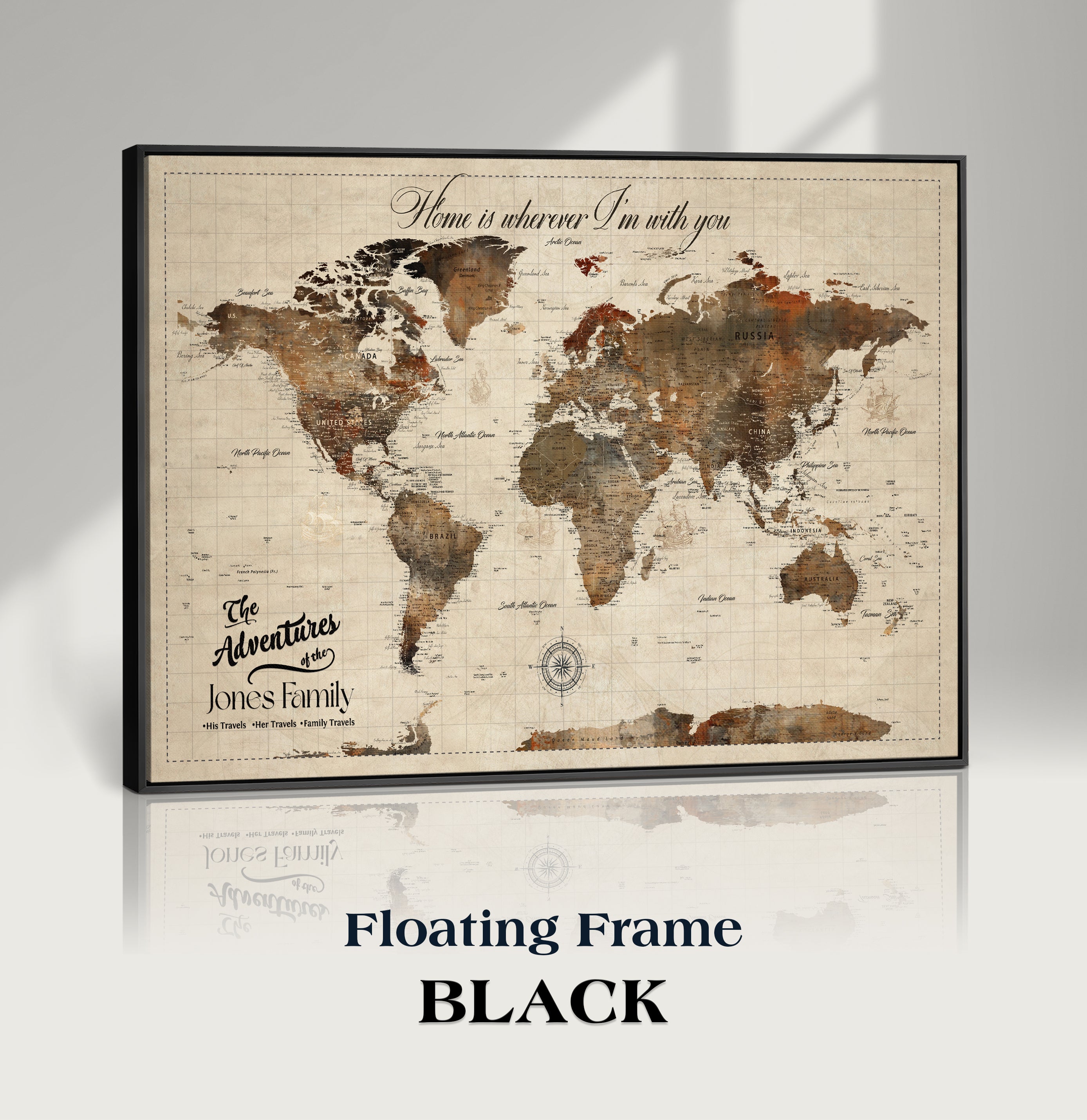 96366078-MGV-CV-36X24-Personalized World Map Canvas Print – Custom Push Pin Framed Travel Map Wall Art, Unique Gift for Couples or Home Decor