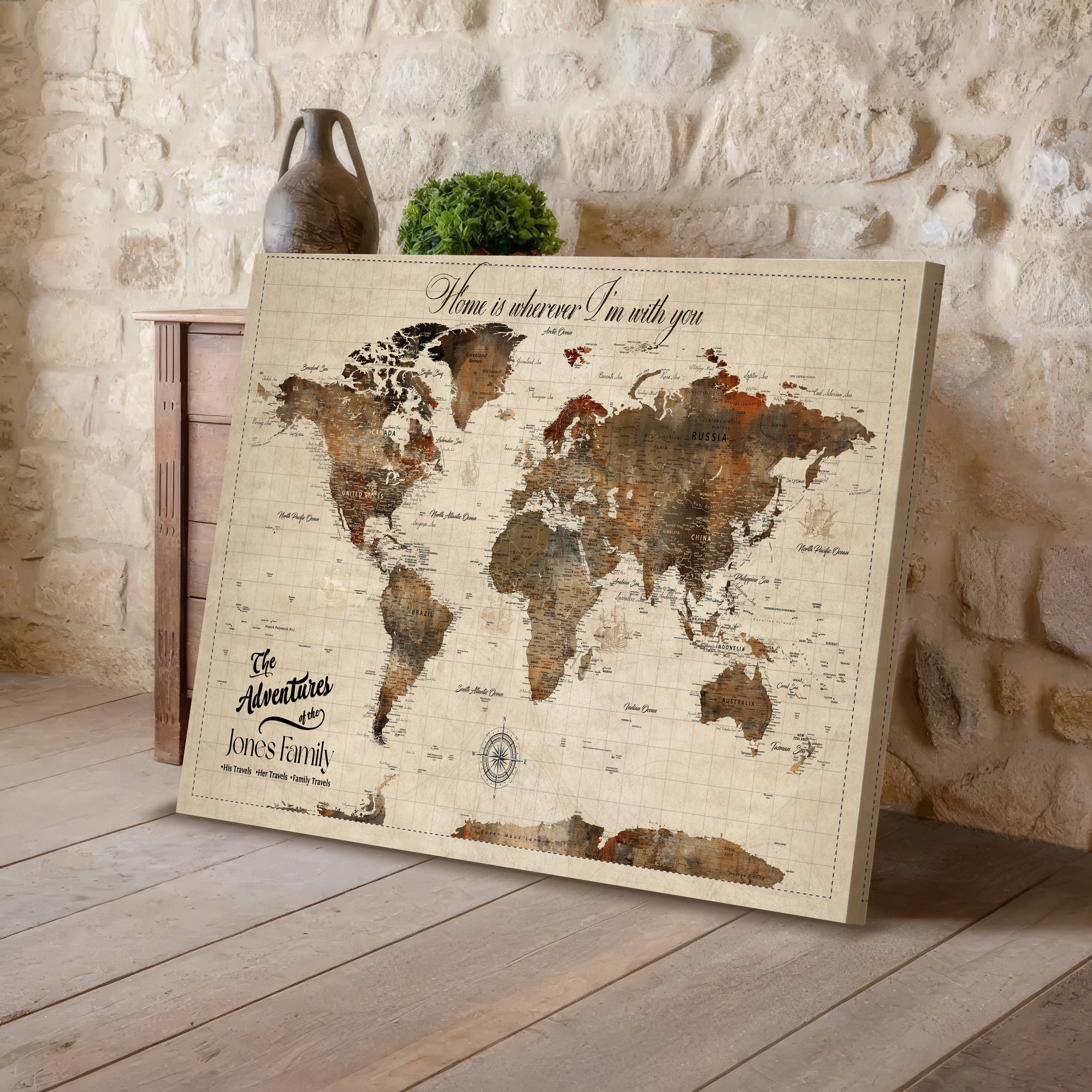 96366078-MGV-CV-36X24-Personalized World Map Canvas Print – Custom Push Pin Framed Travel Map Wall Art, Unique Gift for Couples or Home Decor