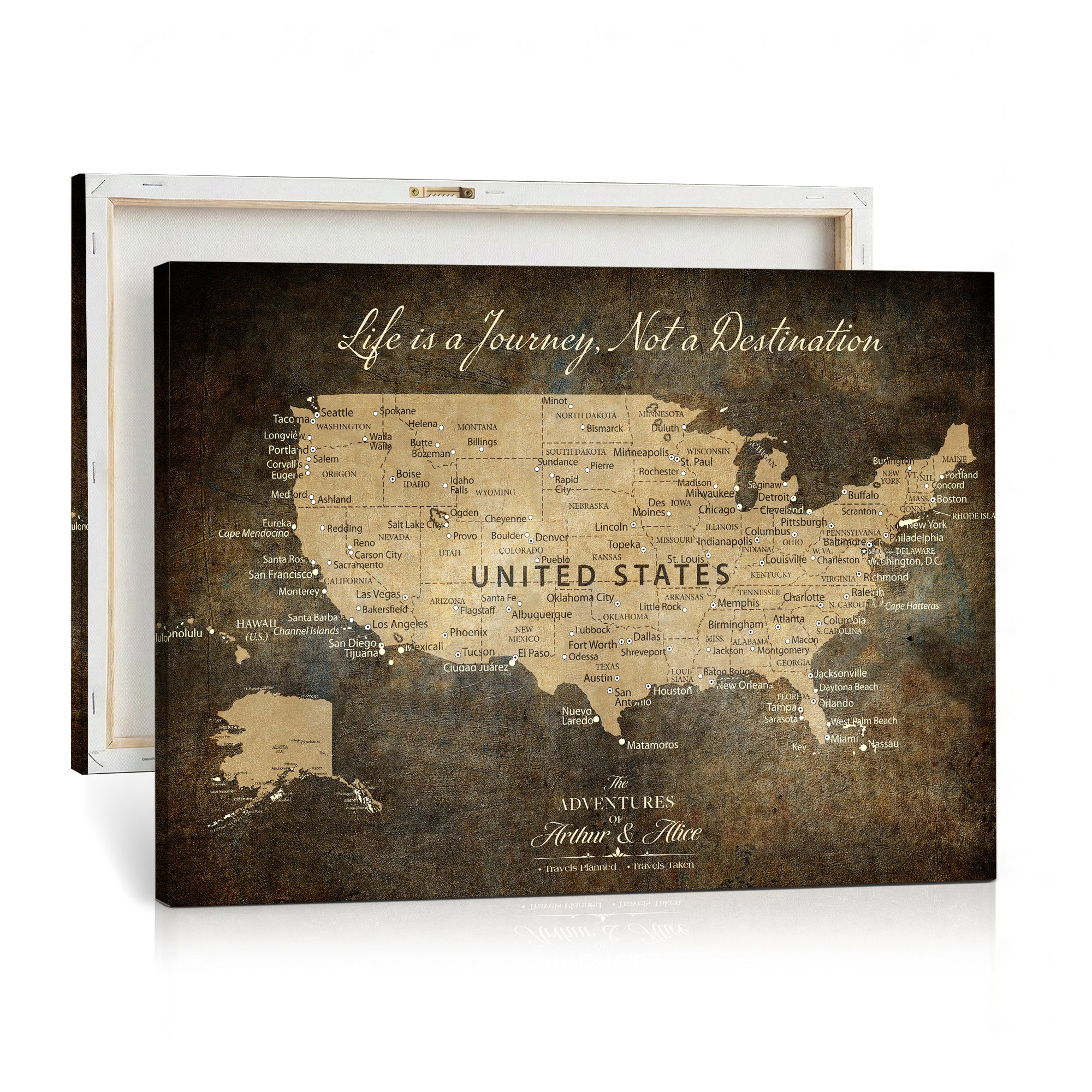 51713332-MGV-CV-36X24 - Personalized USA Push Pin Travel Map Canvas for Adventure Wall Decor