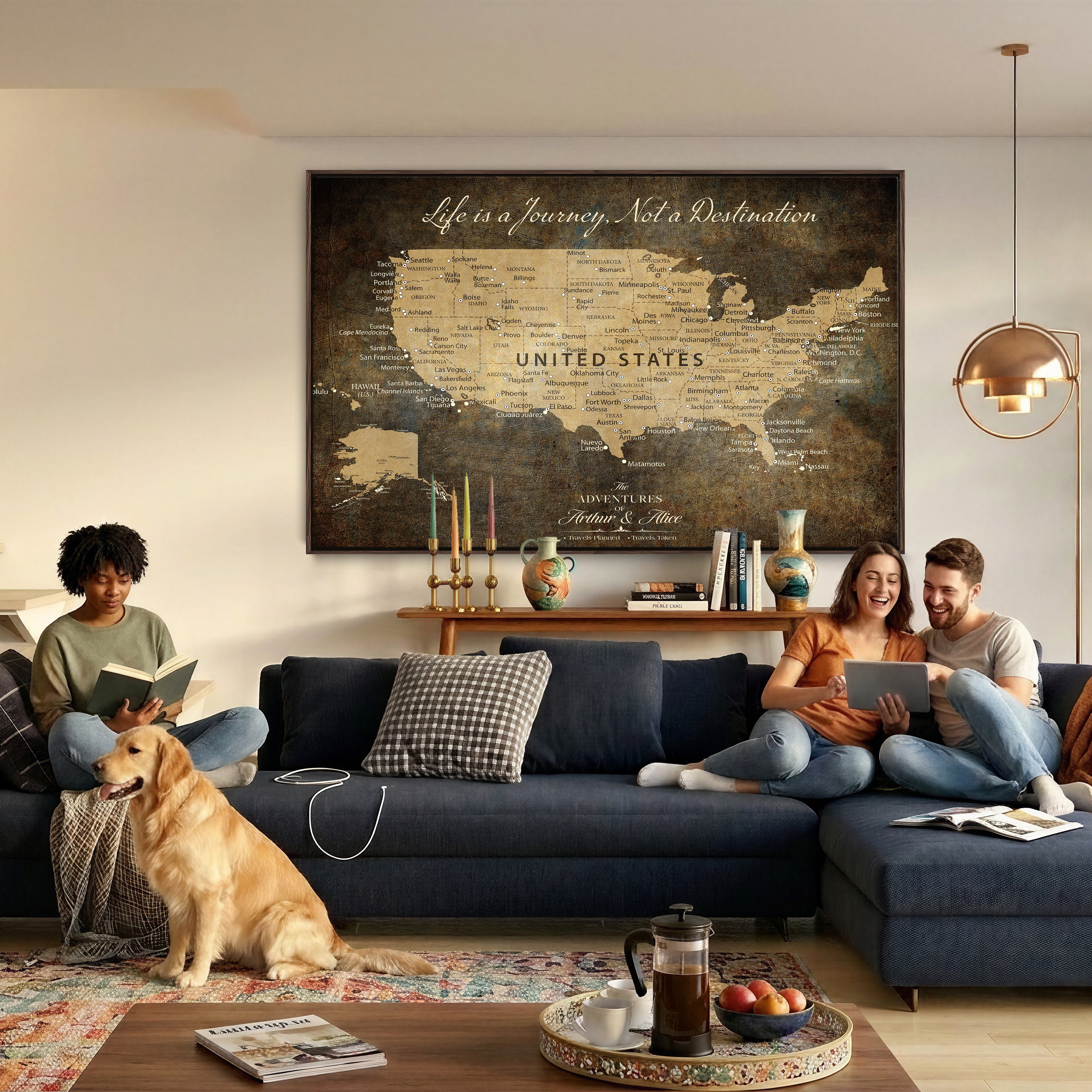 51713332-MGV-CV-36X24 - Personalized USA Push Pin Travel Map Canvas for Adventure Wall Decor