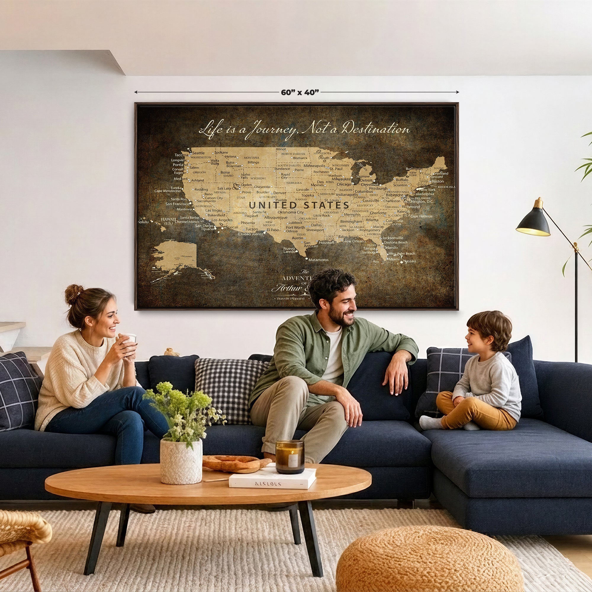 51713332-MGV-CV-36X24 - Personalized USA Push Pin Travel Map Canvas for Adventure Wall Decor