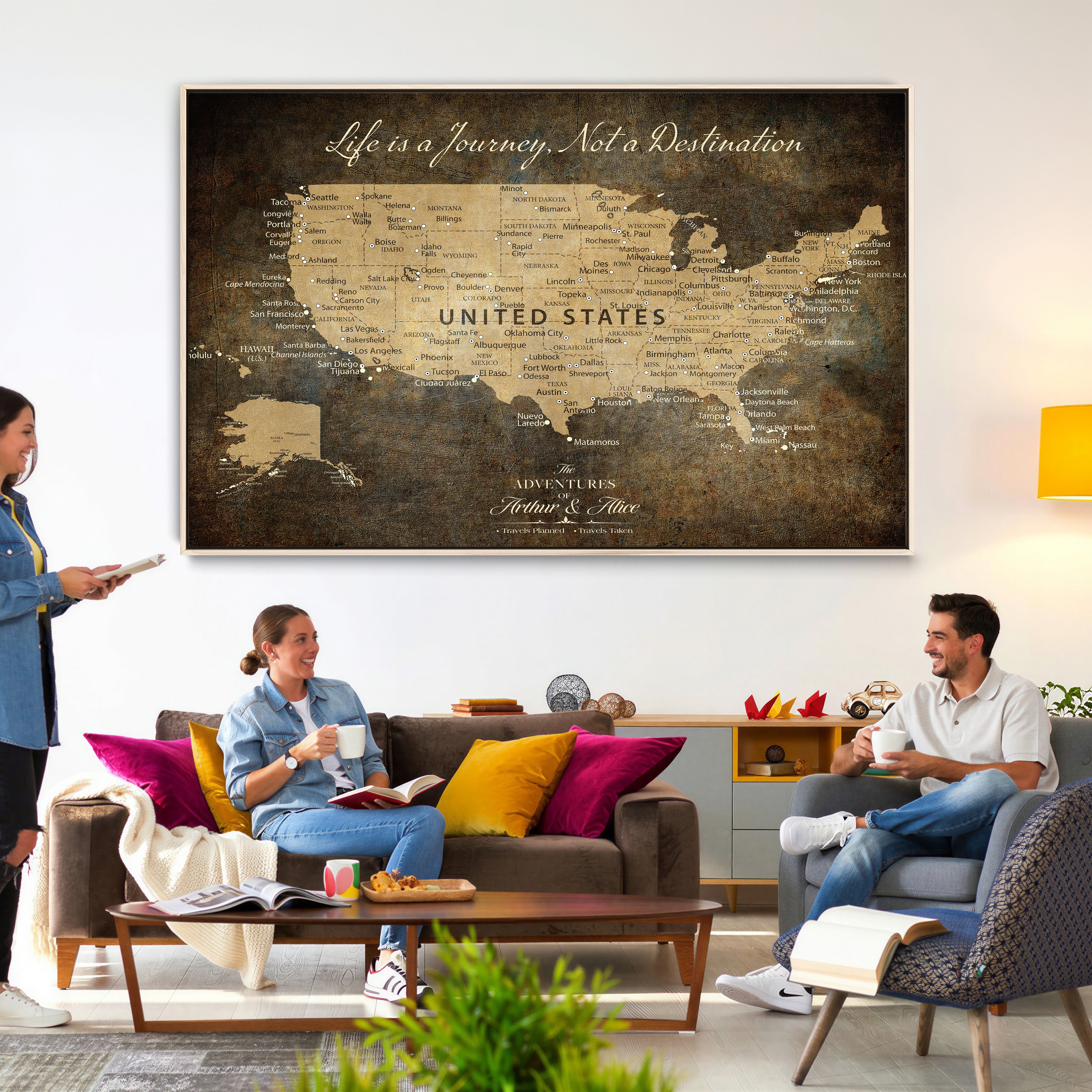 51713332-MGV-CV-36X24 - Personalized USA Push Pin Travel Map Canvas for Adventure Wall Decor