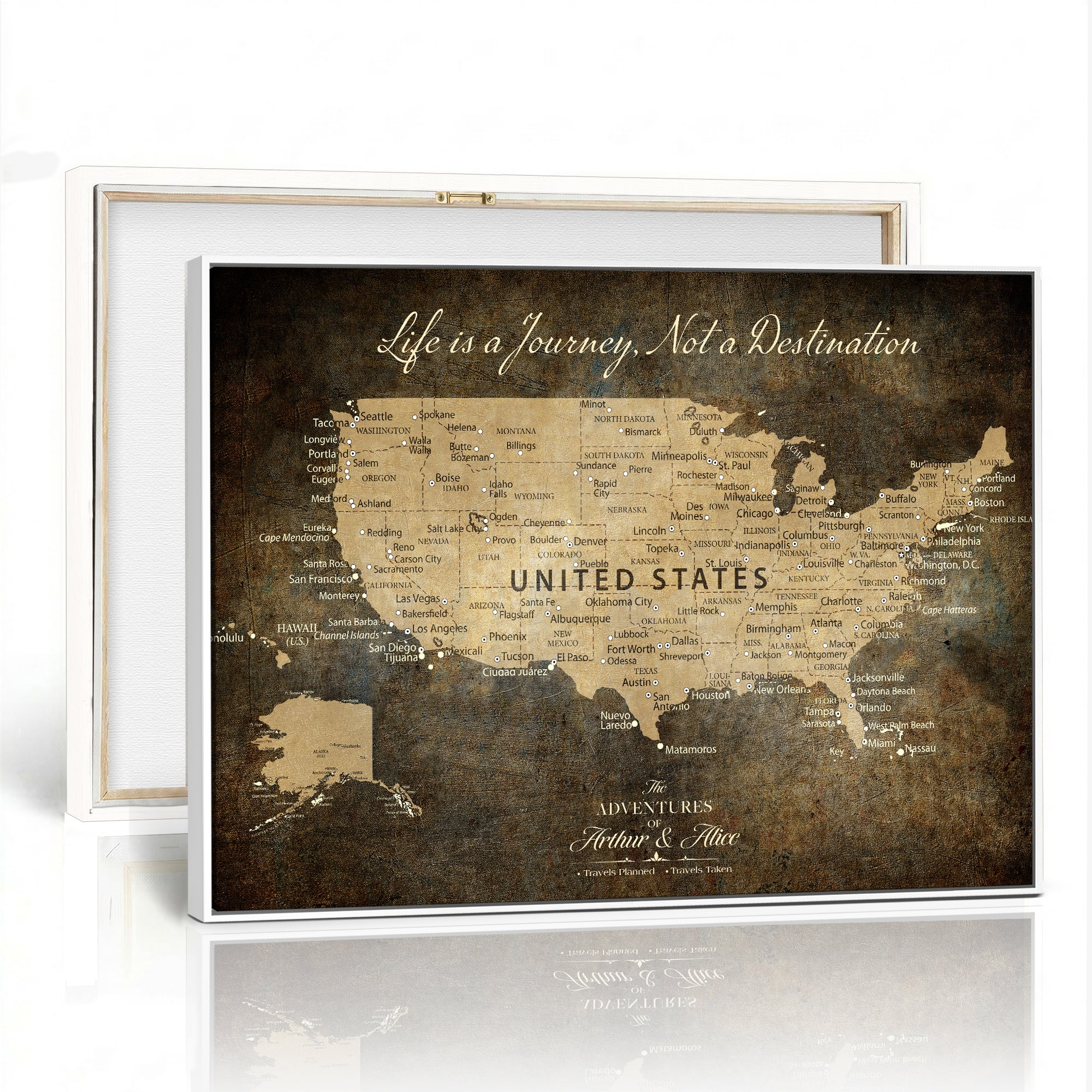 51713332-MGV-CV-36X24 - Personalized USA Push Pin Travel Map Canvas for Adventure Wall Decor
