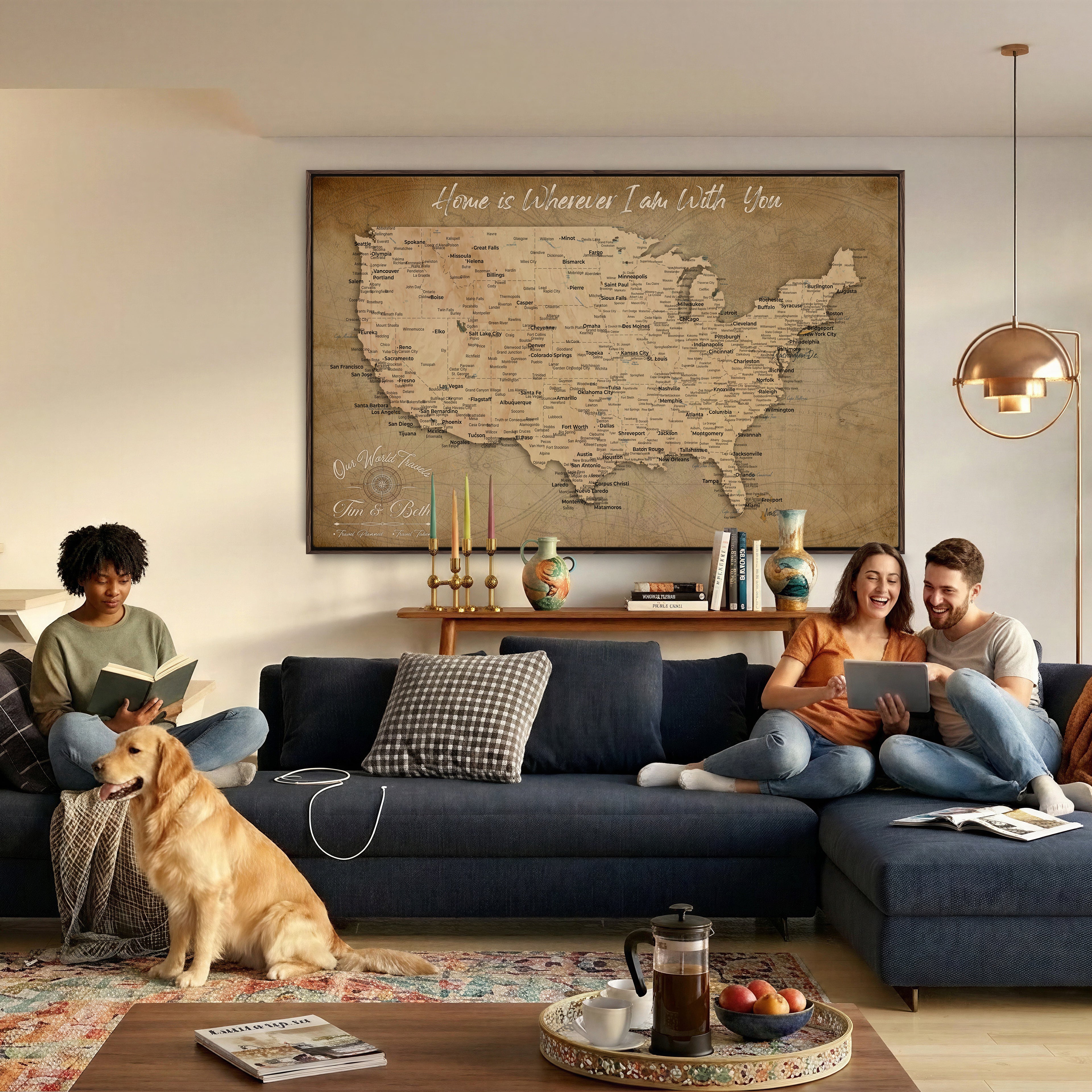 61111684-MGV-CV-36X24 - Personalized USA Push Pin Travel Map Canvas for Adventure Wall Decor