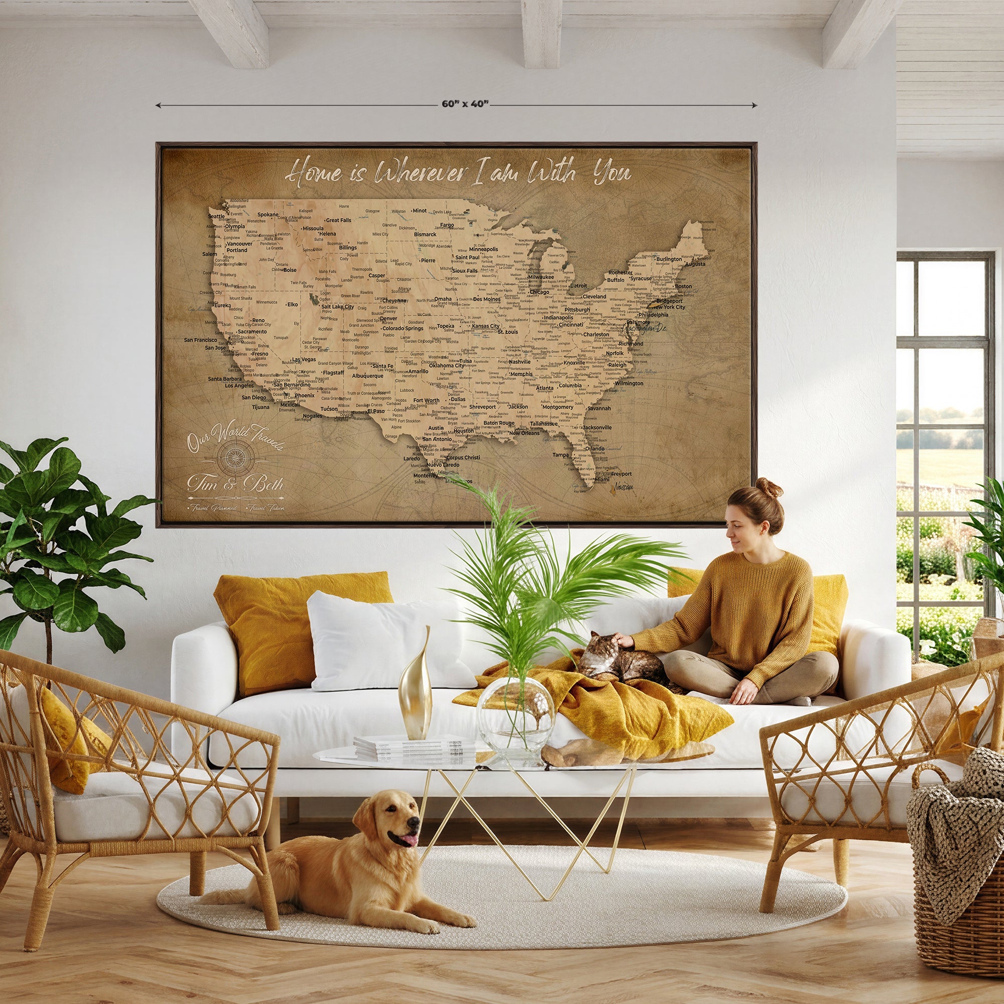 61111684-MGV-CV-36X24 - Personalized USA Push Pin Travel Map Canvas for Adventure Wall Decor