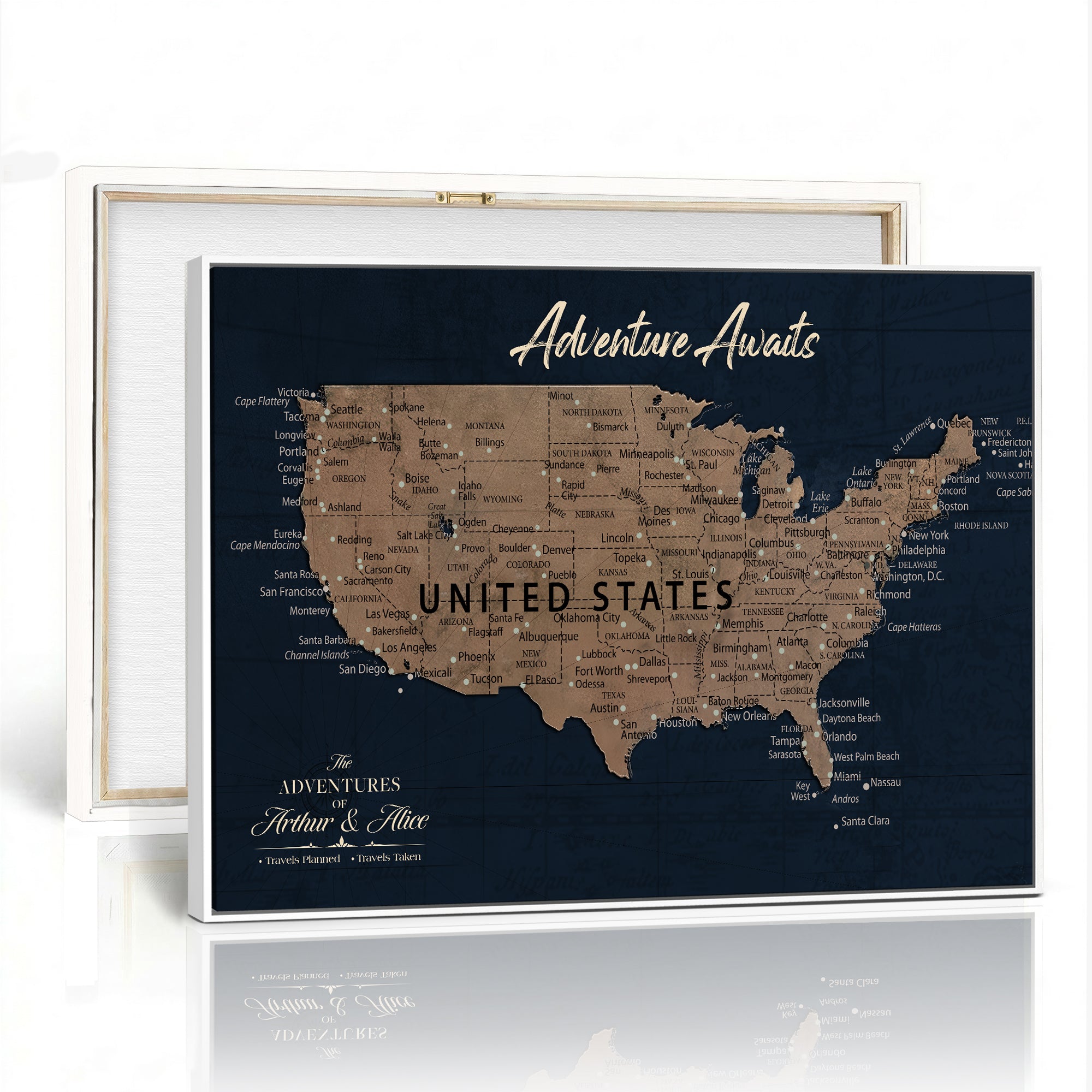 12015888-MGV-CV-36X24 - Blue Custom USA Push Pin Travel Map Canvas for Trip Tracker