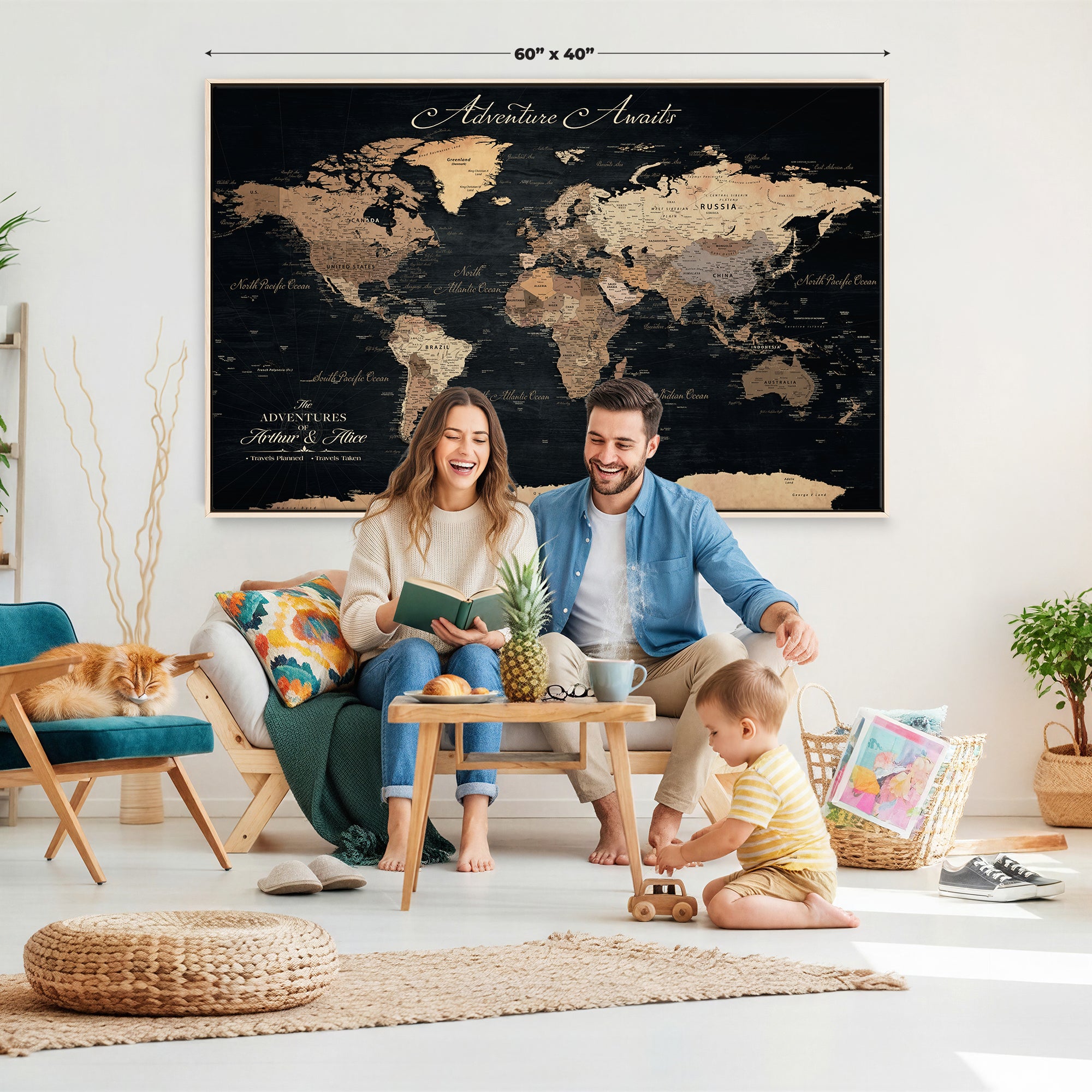 91164443-MGV-CV-36X24 - Personalized World Map Push Pin Travel Tracking Canvas for Travel Tracking