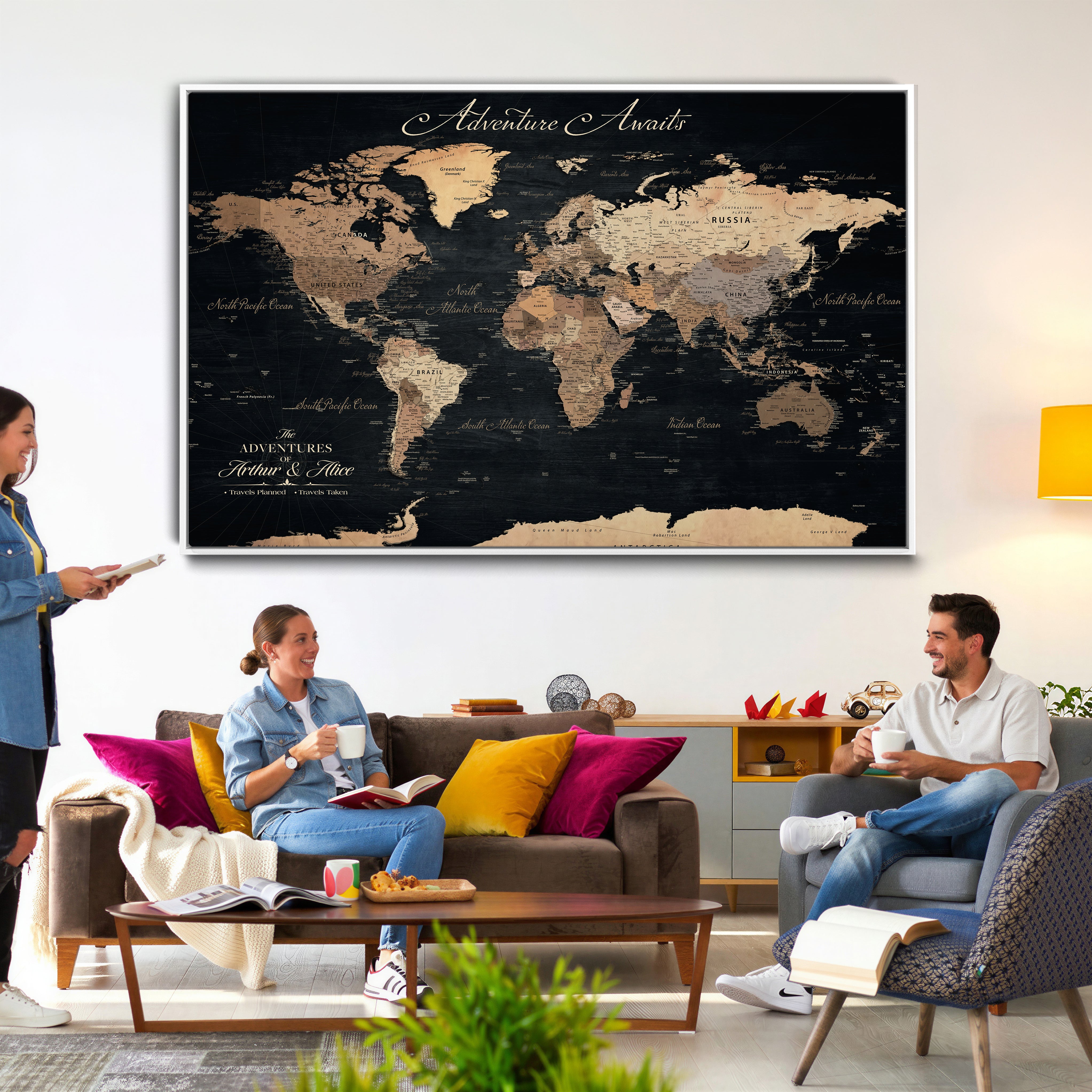 91164443-MGV-CV-36X24 - Personalized World Map Push Pin Travel Tracking Canvas for Travel Tracking