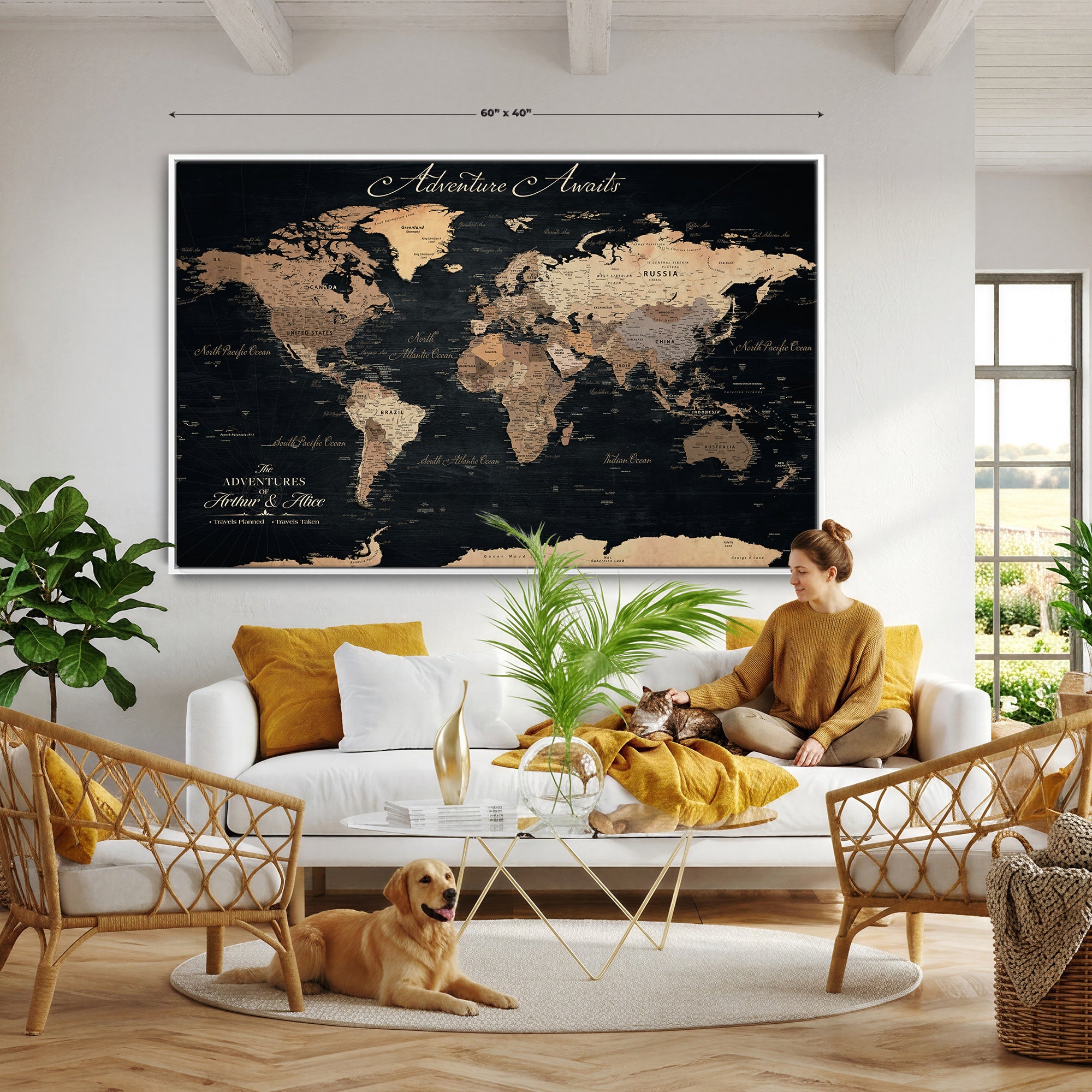 91164443-MGV-CV-36X24 - Personalized World Map Push Pin Travel Tracking Canvas for Travel Tracking