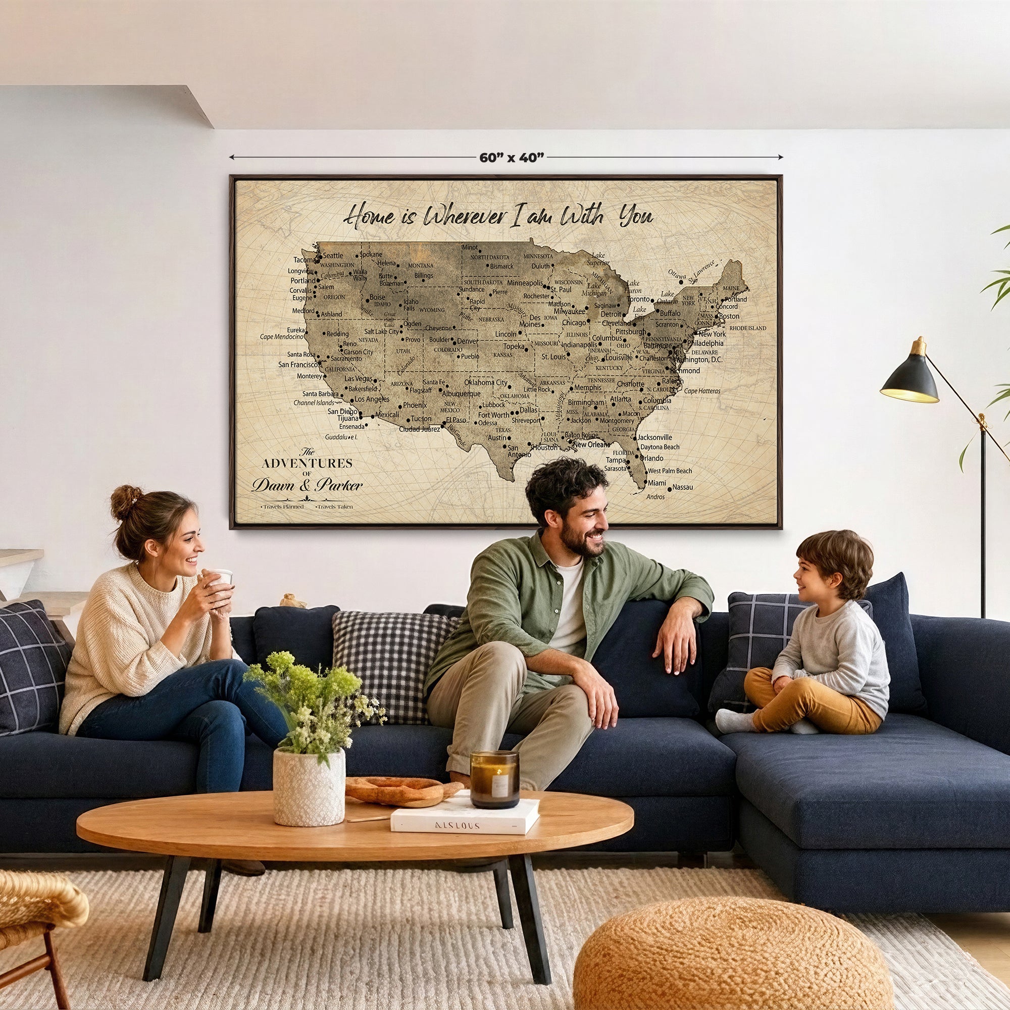 19102499U-MGV-CV-36X24 - Personalized USA Push Pin Travel Map Canvas for Adventure Wall Decor