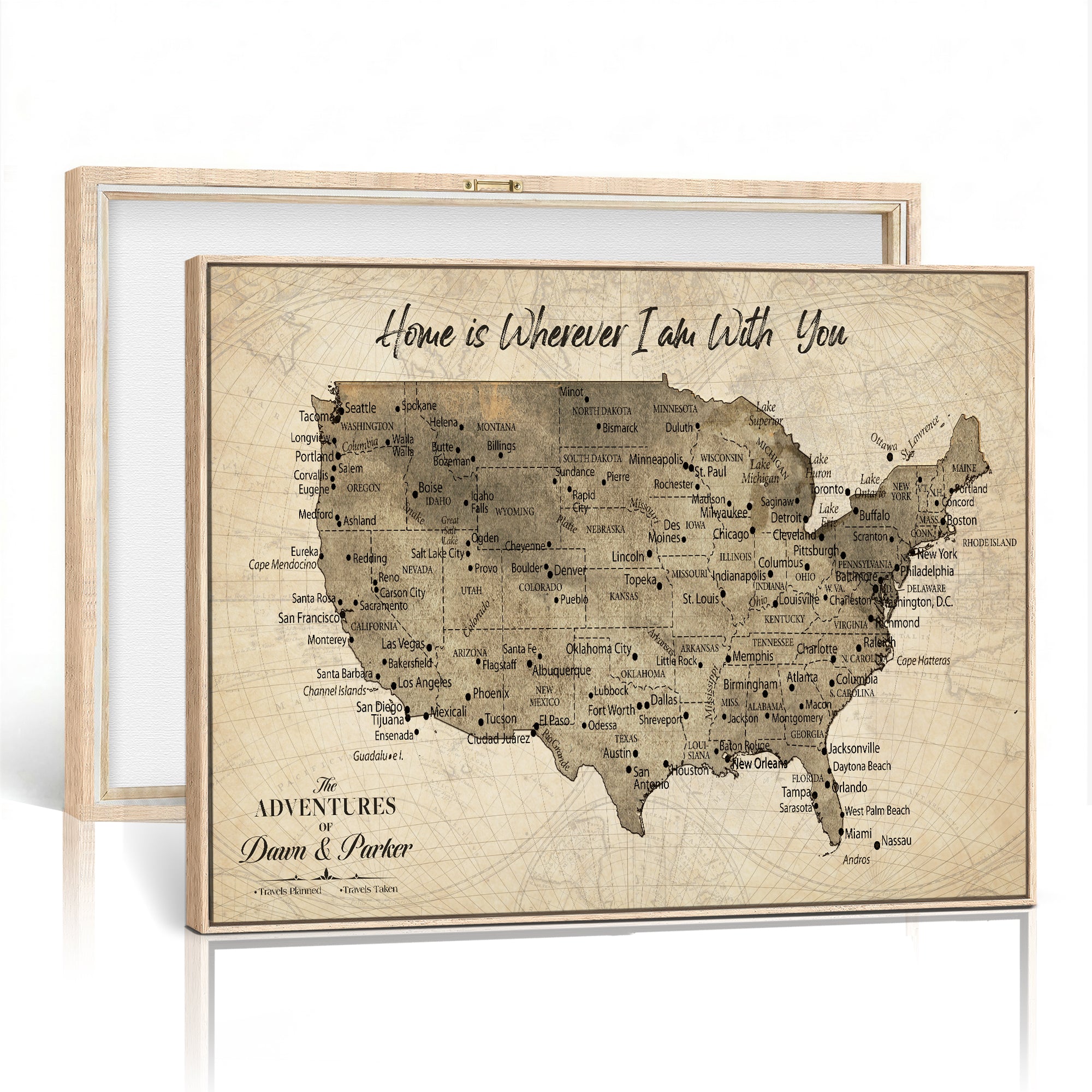 19102499U-MGV-CV-36X24 - Personalized USA Push Pin Travel Map Canvas for Adventure Wall Decor