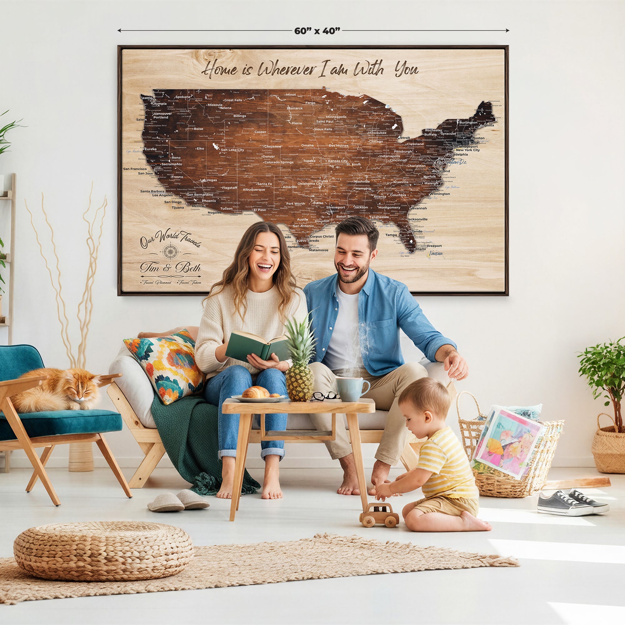 16274332-MGV-CV-36X24 - Personalized USA Push Pin Travel Map Canvas for Adventure Wall Decor