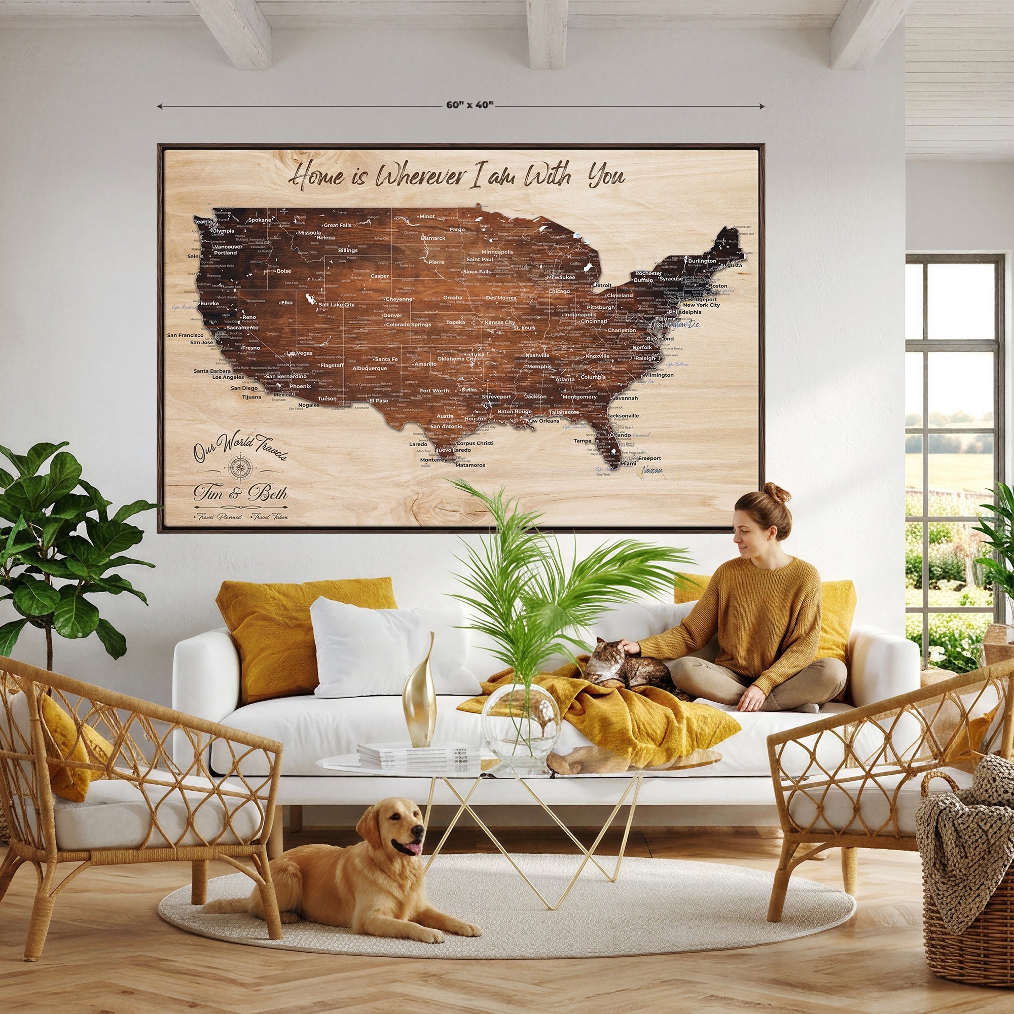 16274332-MGV-CV-36X24 - Personalized USA Push Pin Travel Map Canvas for Adventure Wall Decor