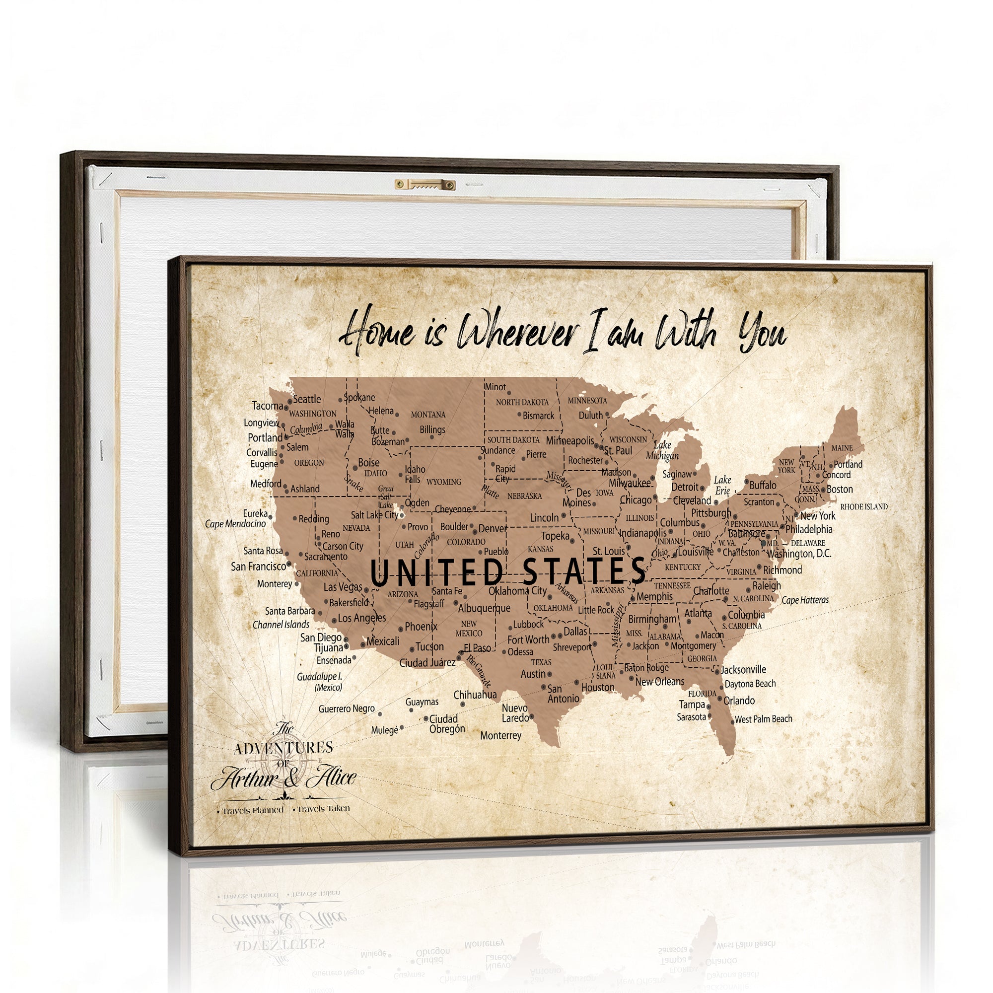 41270900CR-MGV-CV-36X24 - Custom Push Pin US Map Canvas | Personalized Travel Tracker | USA Cities Map Anniversary Gift for Couples | Adventure America Map Wall Art with Pins