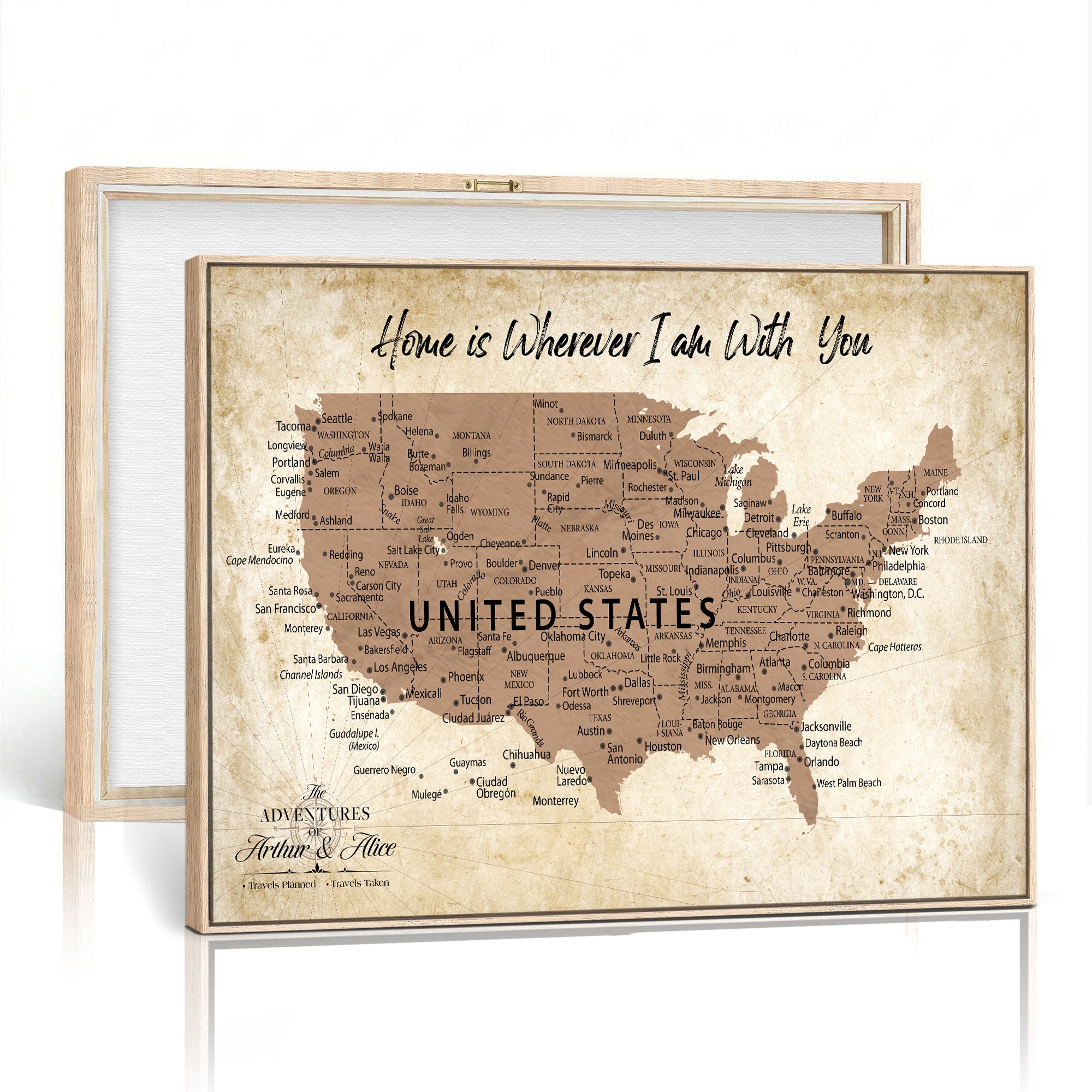 41270900CR-MGV-CV-36X24 - Custom Push Pin US Map Canvas | Personalized Travel Tracker | USA Cities Map Anniversary Gift for Couples | Adventure America Map Wall Art with Pins