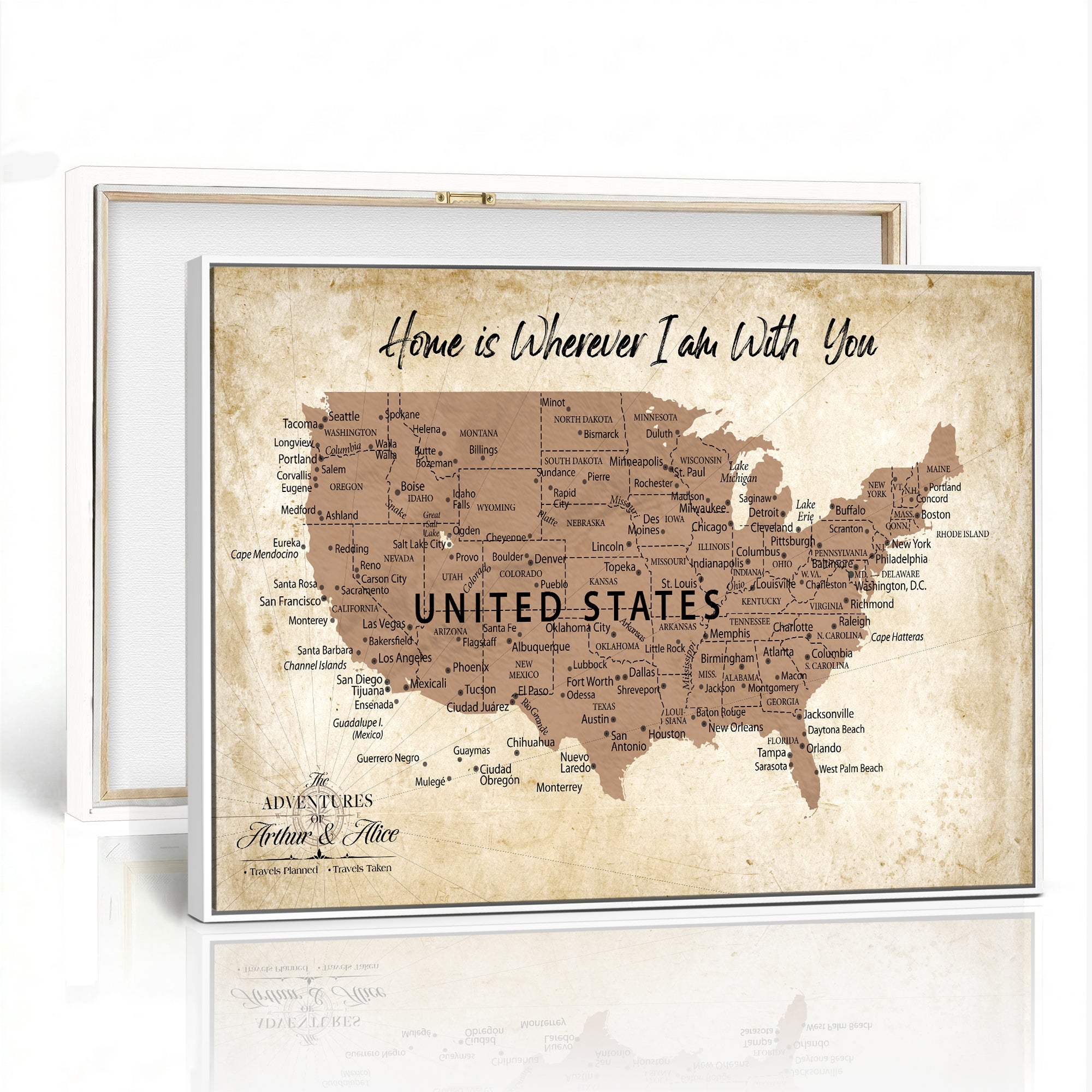 41270900CR-MGV-CV-36X24 - Custom Push Pin US Map Canvas | Personalized Travel Tracker | USA Cities Map Anniversary Gift for Couples | Adventure America Map Wall Art with Pins