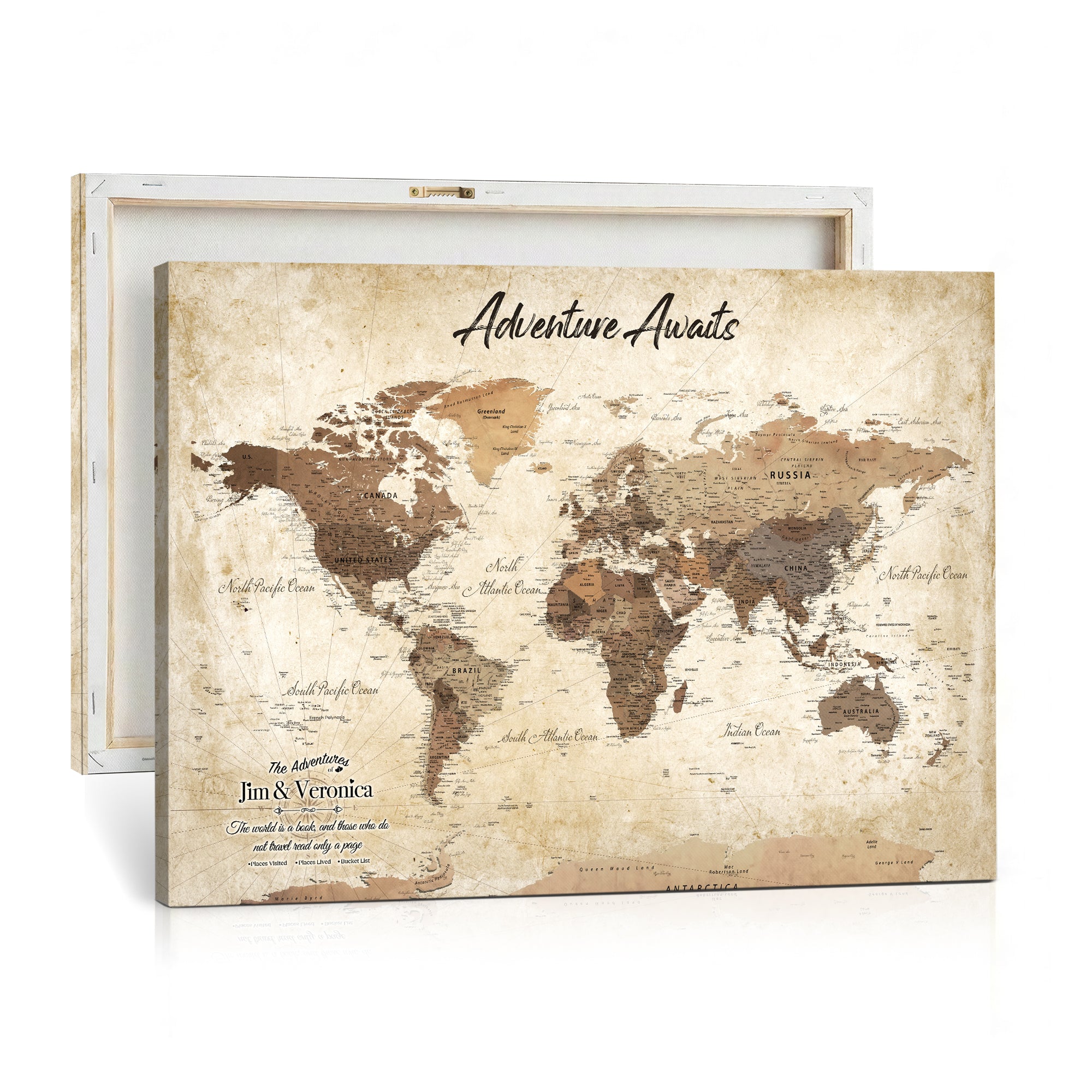 14637271CR-MGV-CV-36X24 - Custom Push Pin World Map Canvas | Personalized Travel Tracker | Wedding Anniversary Gift for Couples | Adventure Map Wall Art with Pins