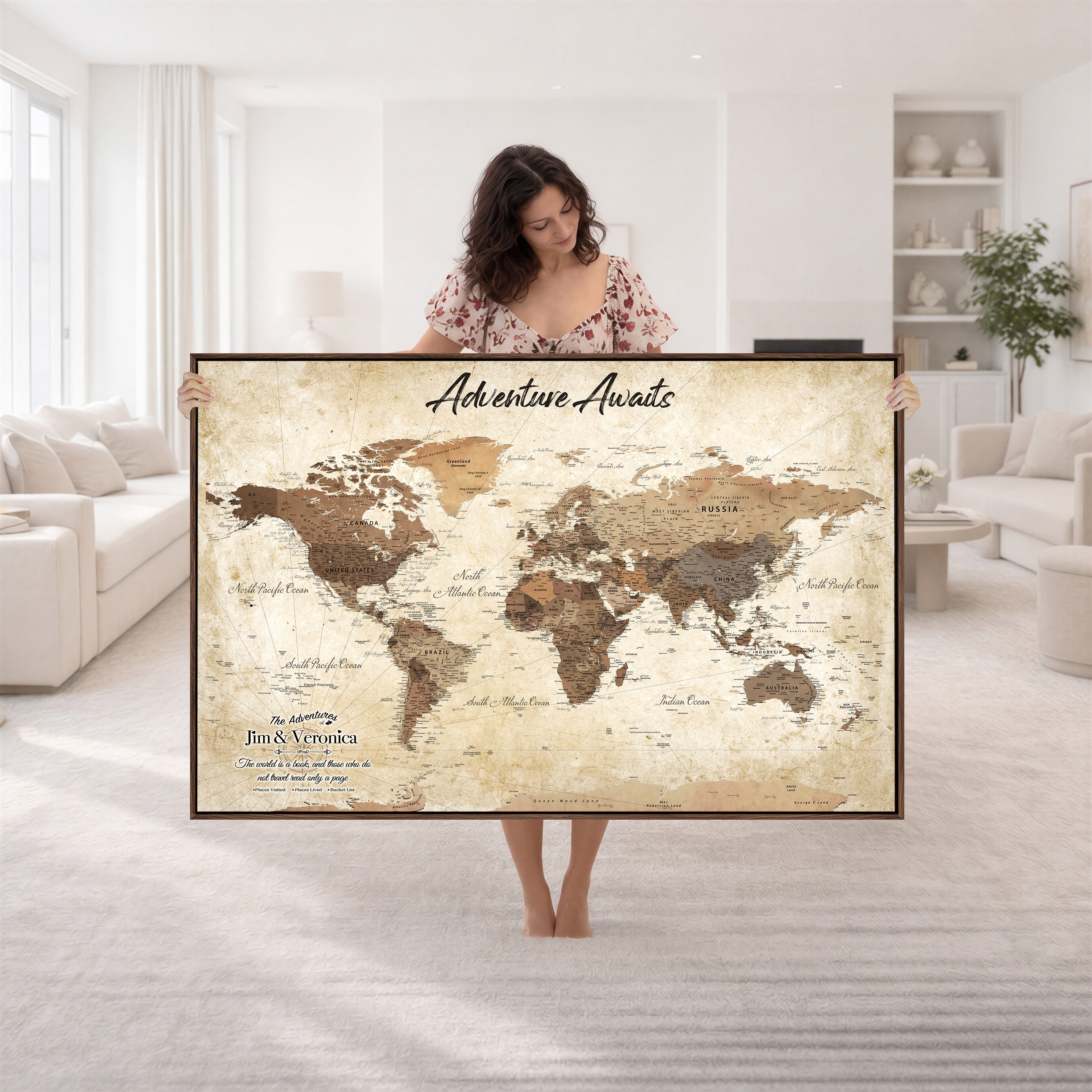 14637271CR-MGV-CV-36X24 - Custom Push Pin World Map Canvas | Personalized Travel Tracker | Wedding Anniversary Gift for Couples | Adventure Map Wall Art with Pins