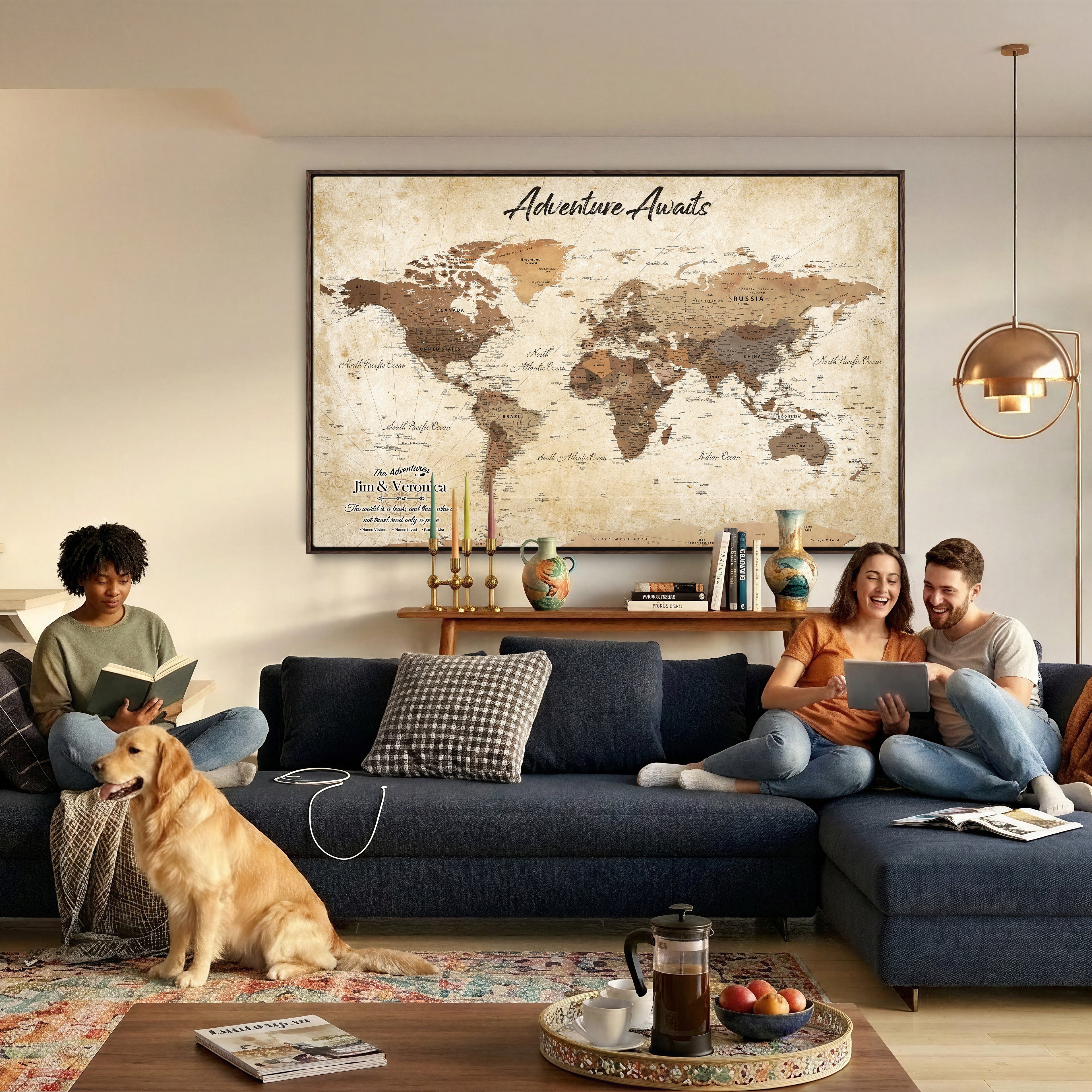 14637271CR-MGV-CV-36X24 - Custom Push Pin World Map Canvas | Personalized Travel Tracker | Wedding Anniversary Gift for Couples | Adventure Map Wall Art with Pins