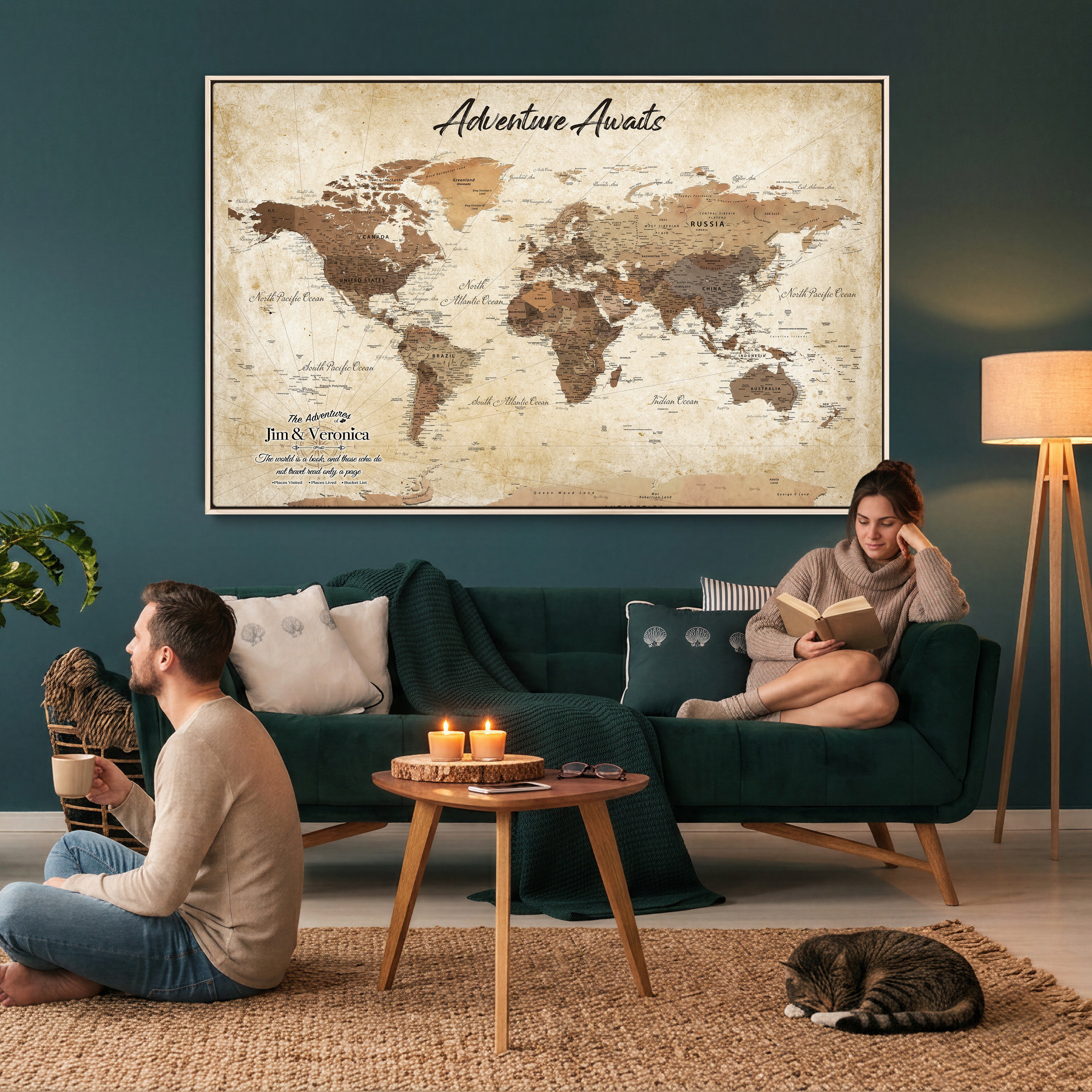 14637271CR-MGV-CV-36X24 - Custom Push Pin World Map Canvas | Personalized Travel Tracker | Wedding Anniversary Gift for Couples | Adventure Map Wall Art with Pins