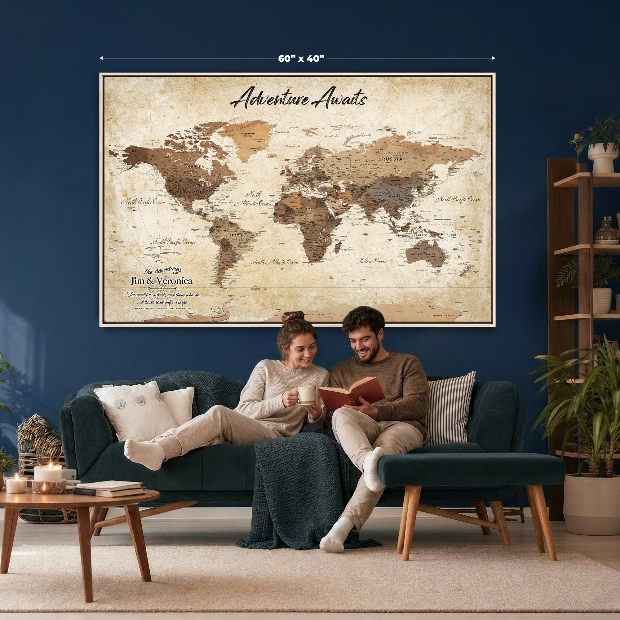 14637271CR-MGV-CV-36X24 - Custom Push Pin World Map Canvas | Personalized Travel Tracker | Wedding Anniversary Gift for Couples | Adventure Map Wall Art with Pins
