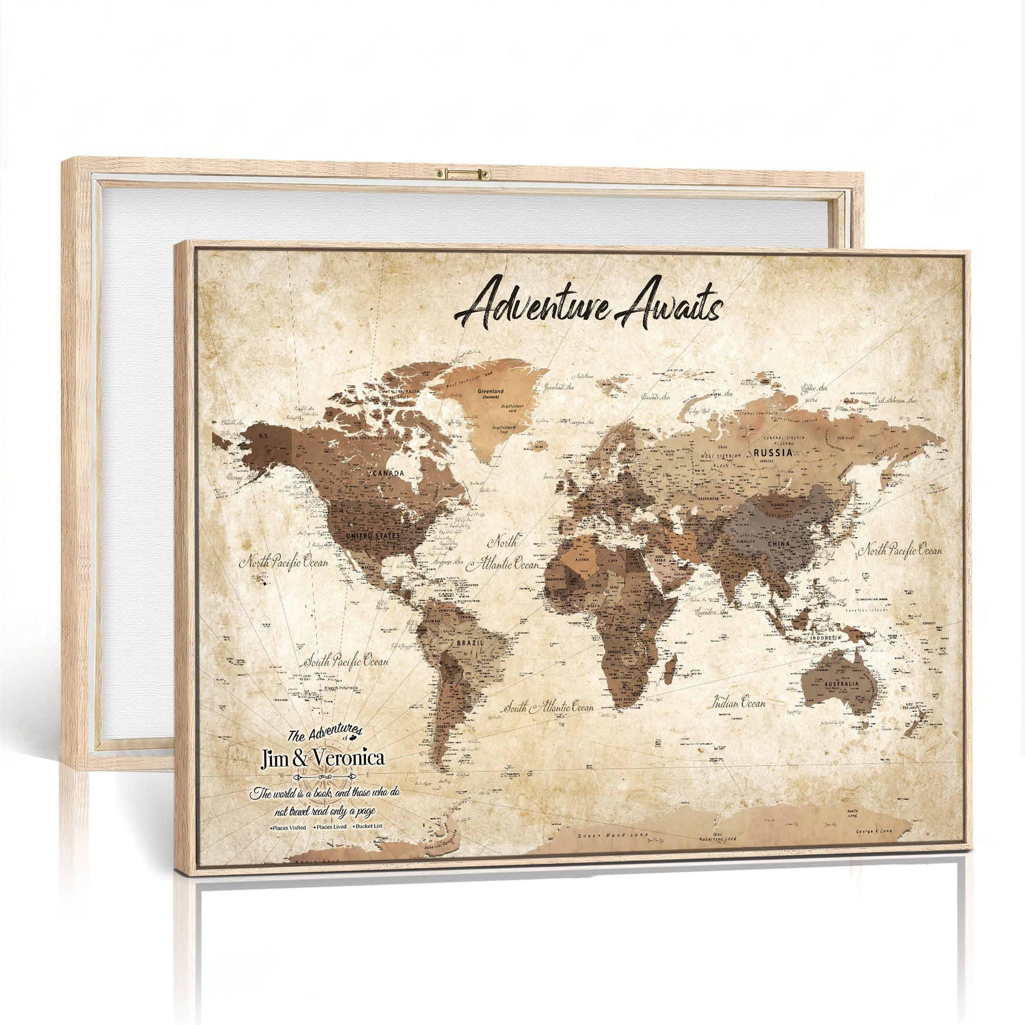 14637271CR-MGV-CV-36X24 - Custom Push Pin World Map Canvas | Personalized Travel Tracker | Wedding Anniversary Gift for Couples | Adventure Map Wall Art with Pins