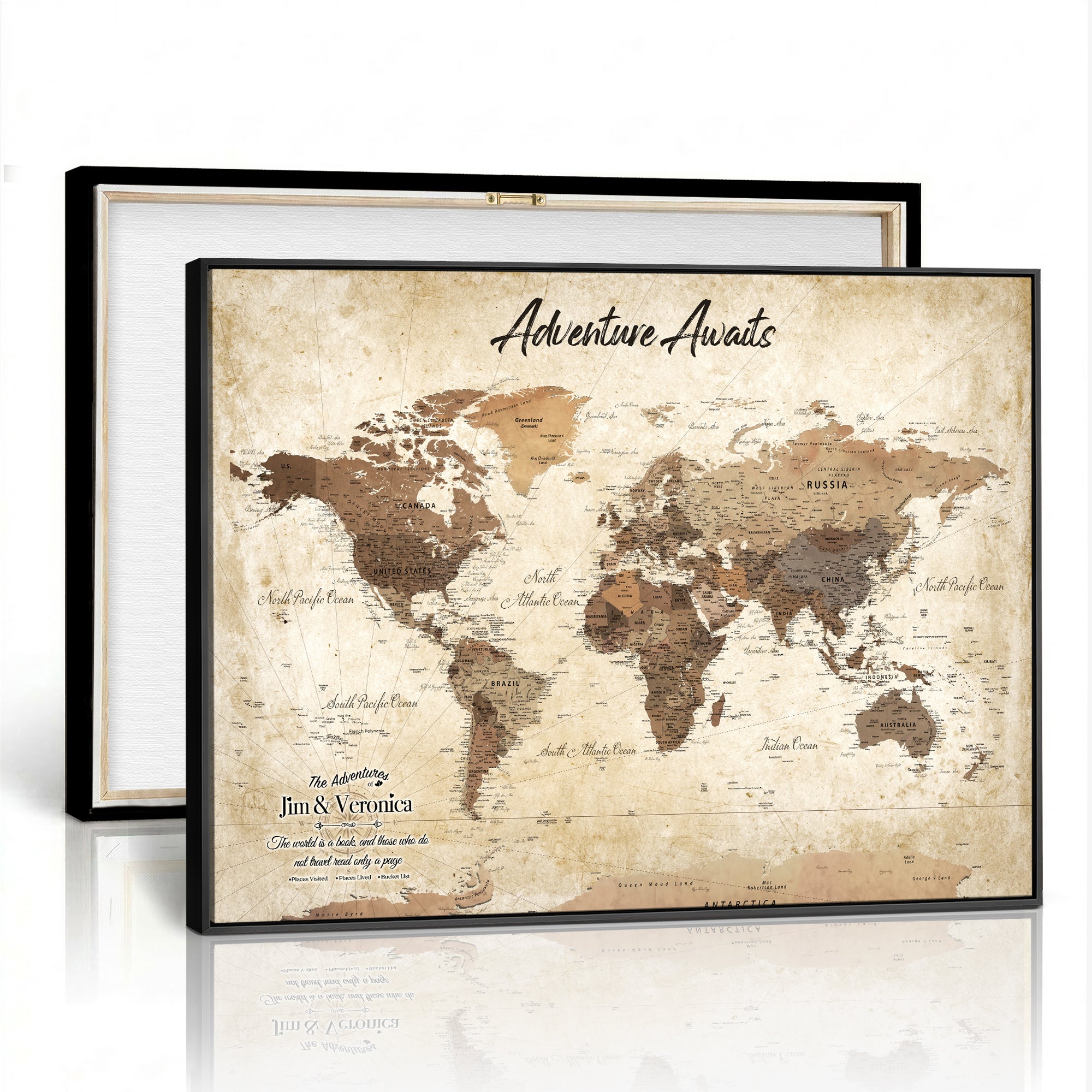14637271CR-MGV-CV-36X24 - Custom Push Pin World Map Canvas | Personalized Travel Tracker | Wedding Anniversary Gift for Couples | Adventure Map Wall Art with Pins