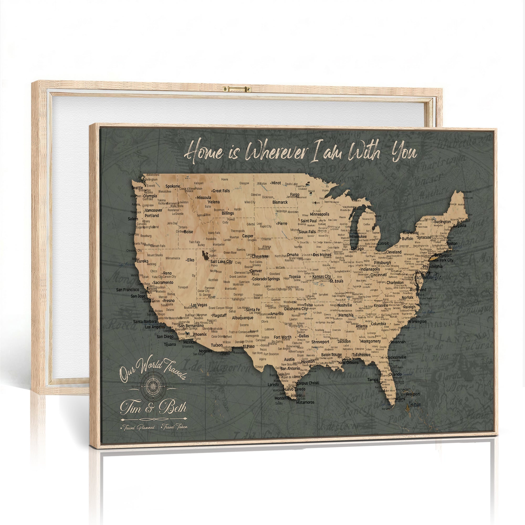 41270900-MGV-CV-36X24 - Custom Push Pin US Map Canvas | Personalized Travel Tracker | USA Cities Map Anniversary Gift for Couples | Adventure America Map Wall Art with Pins