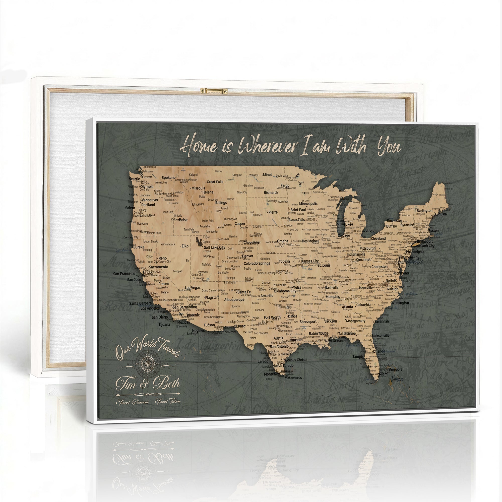 41270900-MGV-CV-36X24 - Custom Push Pin US Map Canvas | Personalized Travel Tracker | USA Cities Map Anniversary Gift for Couples | Adventure America Map Wall Art with Pins