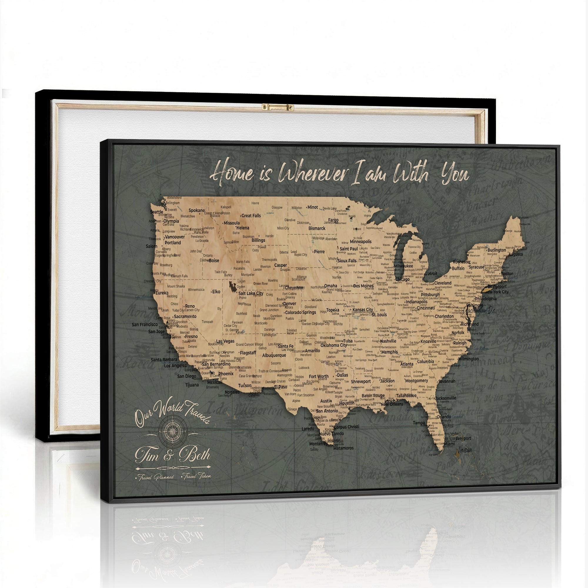 41270900-MGV-CV-36X24 - Custom Push Pin US Map Canvas | Personalized Travel Tracker | USA Cities Map Anniversary Gift for Couples | Adventure America Map Wall Art with Pins
