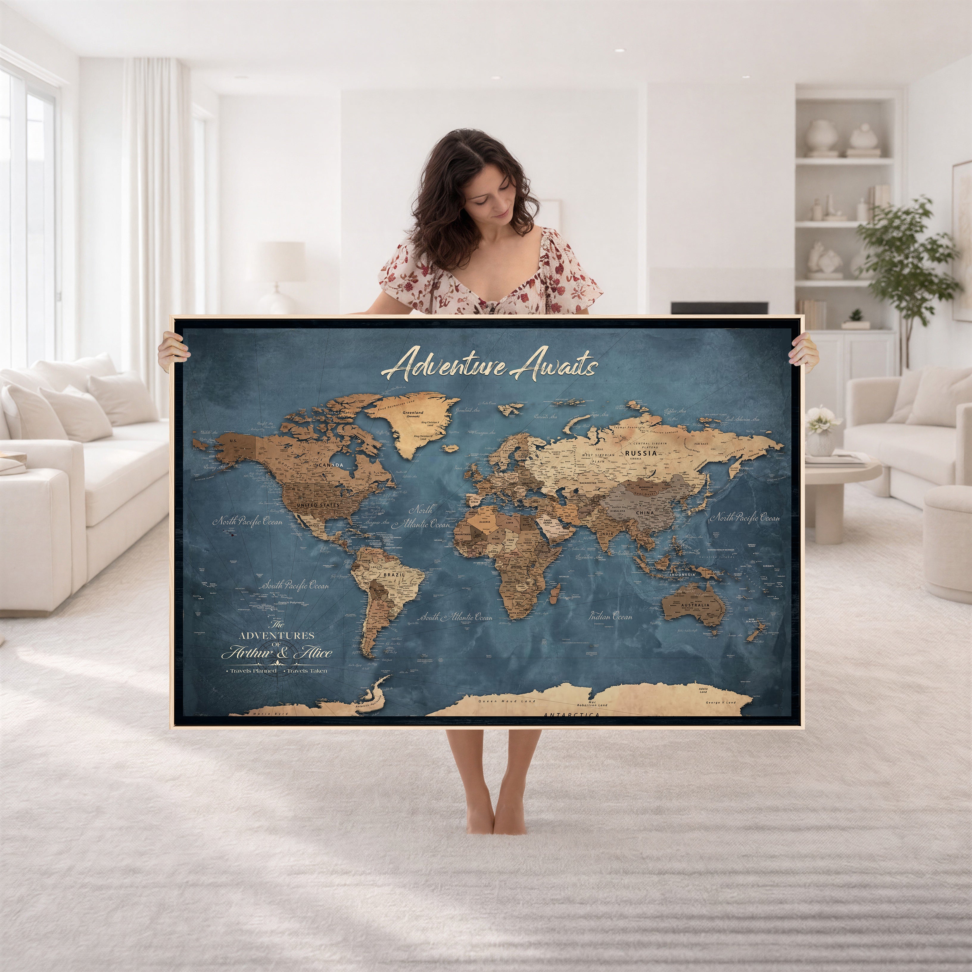 14637271-MGV-CV-36X24 - Custom Push Pin World Map Canvas | Personalized Travel Tracker | Wedding Anniversary Gift for Couples | Adventure Map Wall Art with Pins