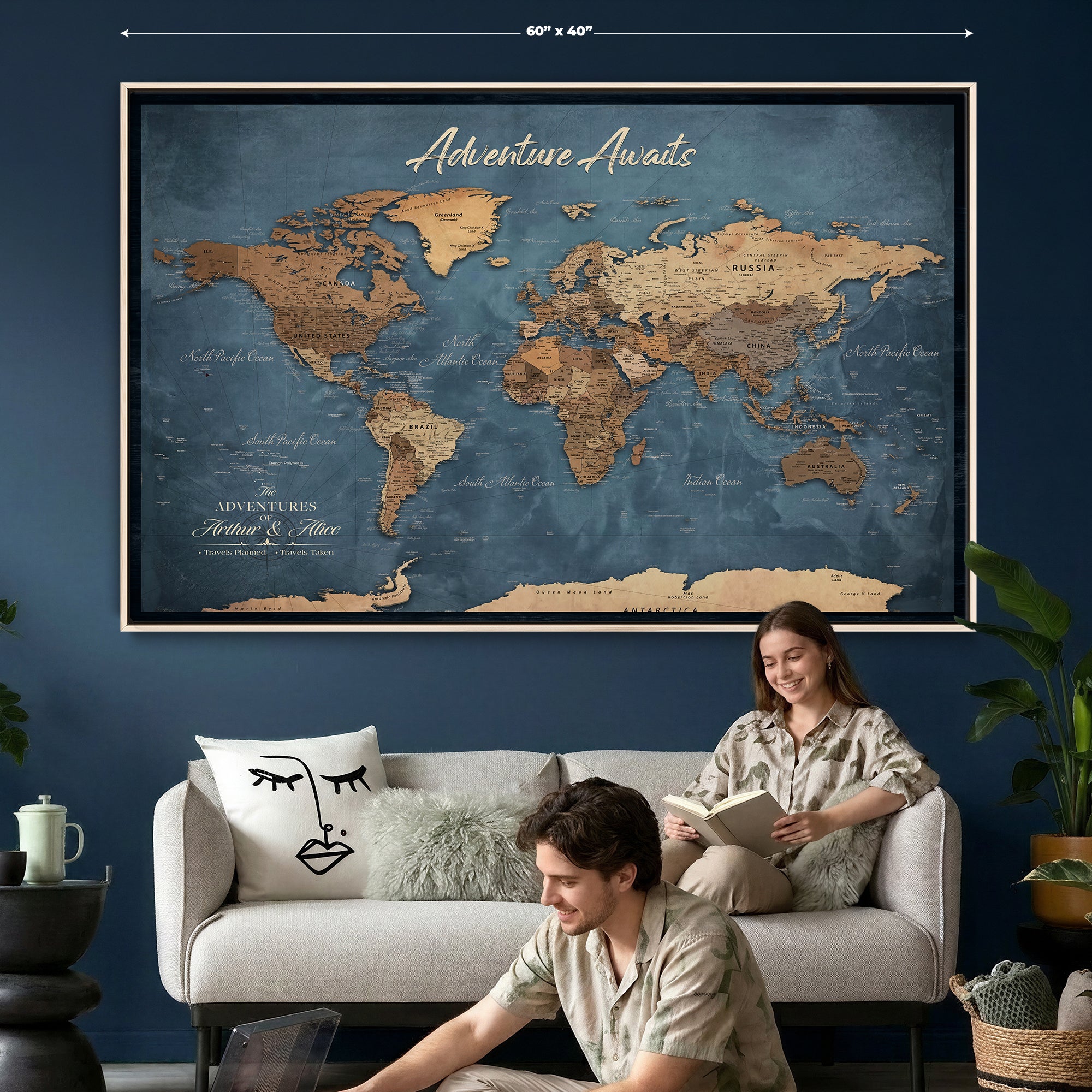 14637271-MGV-CV-36X24 - Custom Push Pin World Map Canvas | Personalized Travel Tracker | Wedding Anniversary Gift for Couples | Adventure Map Wall Art with Pins