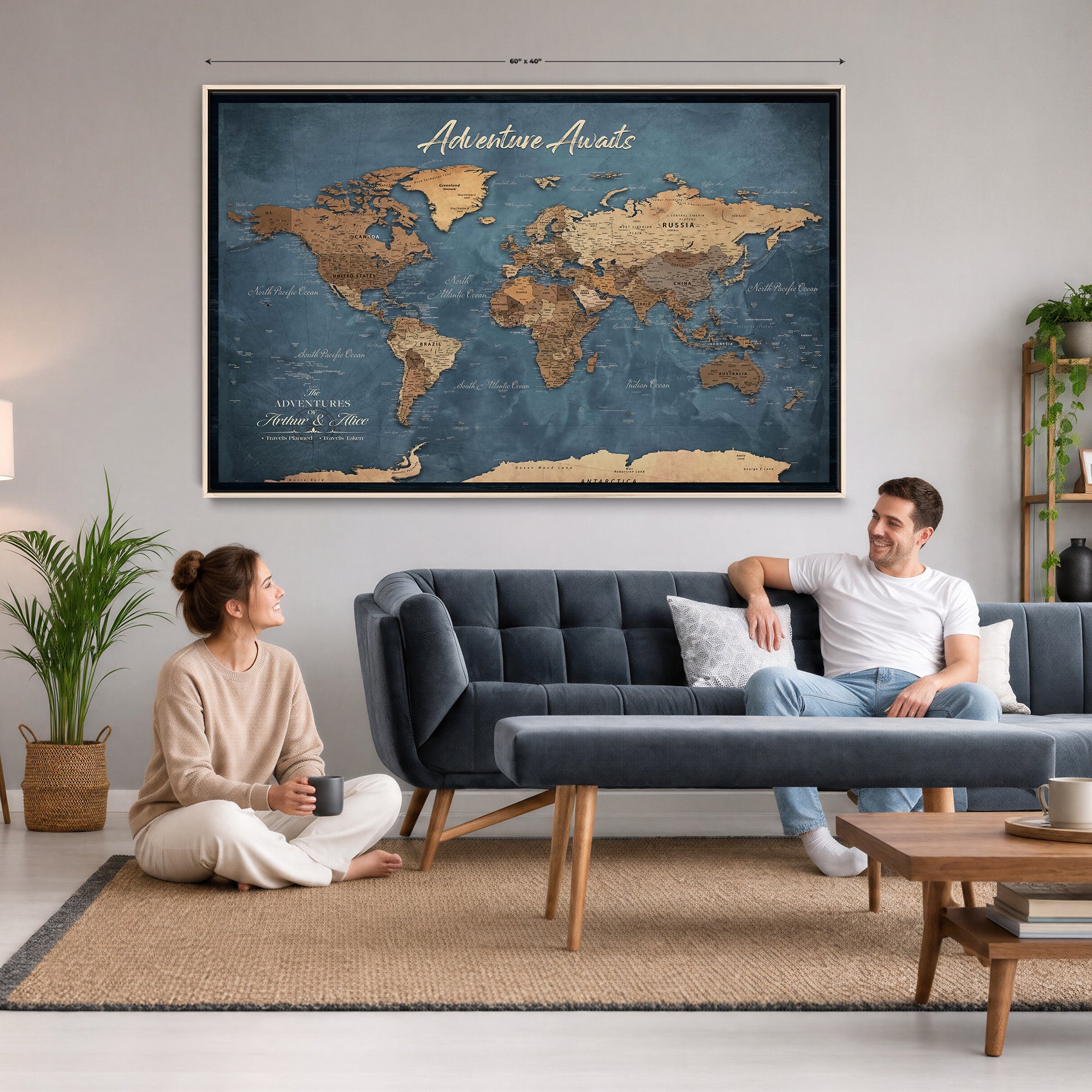 14637271-MGV-CV-36X24 - Custom Push Pin World Map Canvas | Personalized Travel Tracker | Wedding Anniversary Gift for Couples | Adventure Map Wall Art with Pins