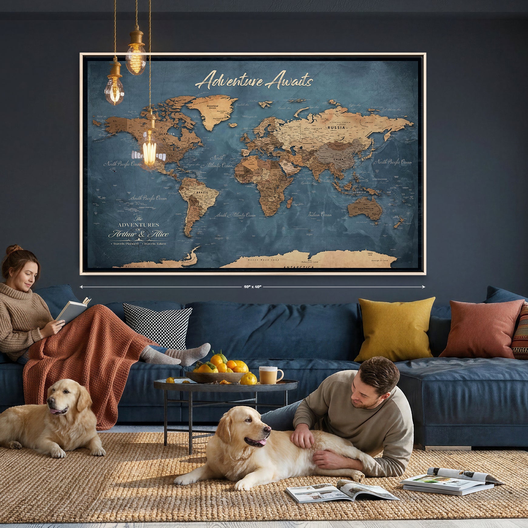 14637271-MGV-CV-36X24 - Custom Push Pin World Map Canvas | Personalized Travel Tracker | Wedding Anniversary Gift for Couples | Adventure Map Wall Art with Pins