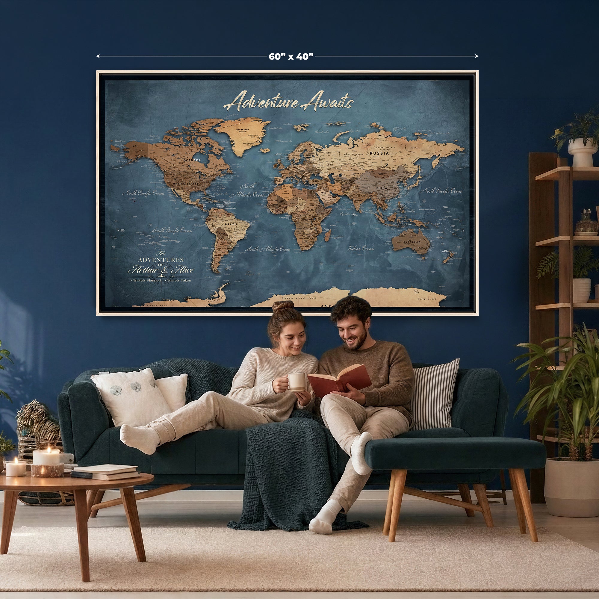 14637271-MGV-CV-36X24 - Custom Push Pin World Map Canvas | Personalized Travel Tracker | Wedding Anniversary Gift for Couples | Adventure Map Wall Art with Pins
