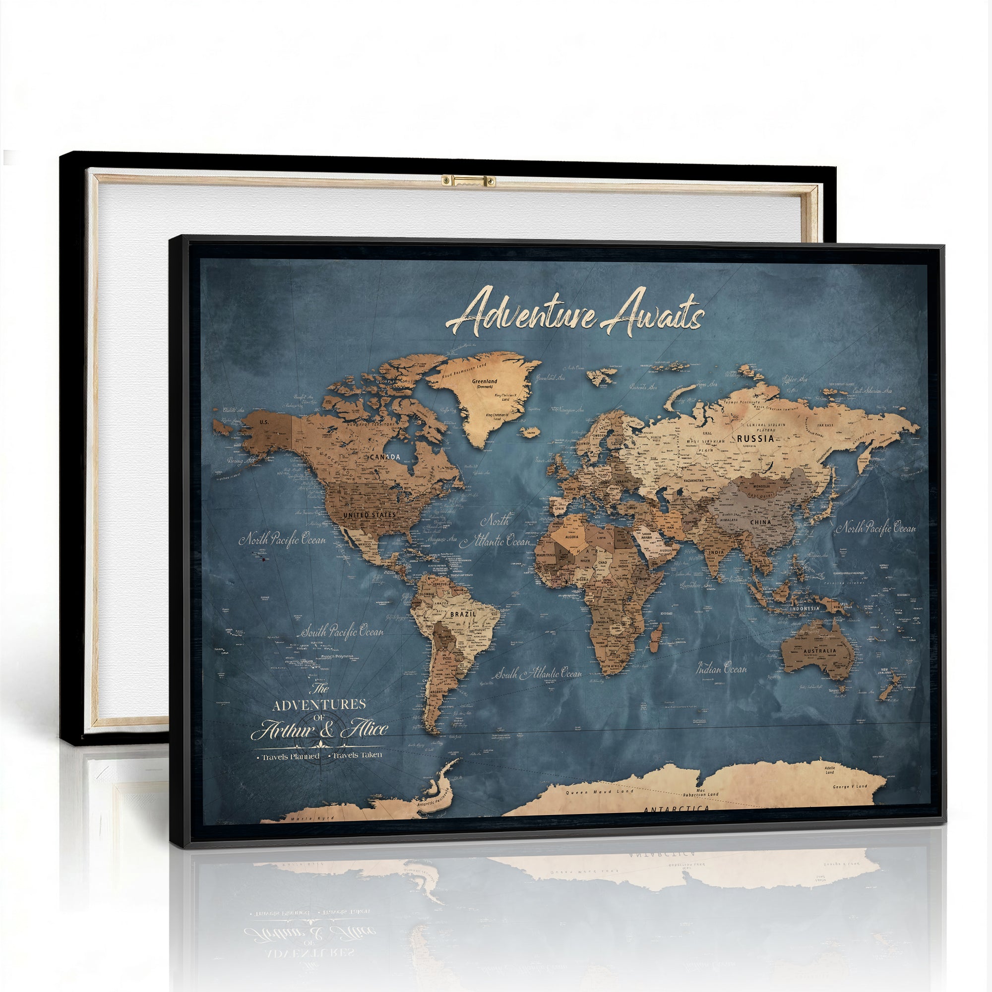 14637271-MGV-CV-36X24 - Custom Push Pin World Map Canvas | Personalized Travel Tracker | Wedding Anniversary Gift for Couples | Adventure Map Wall Art with Pins