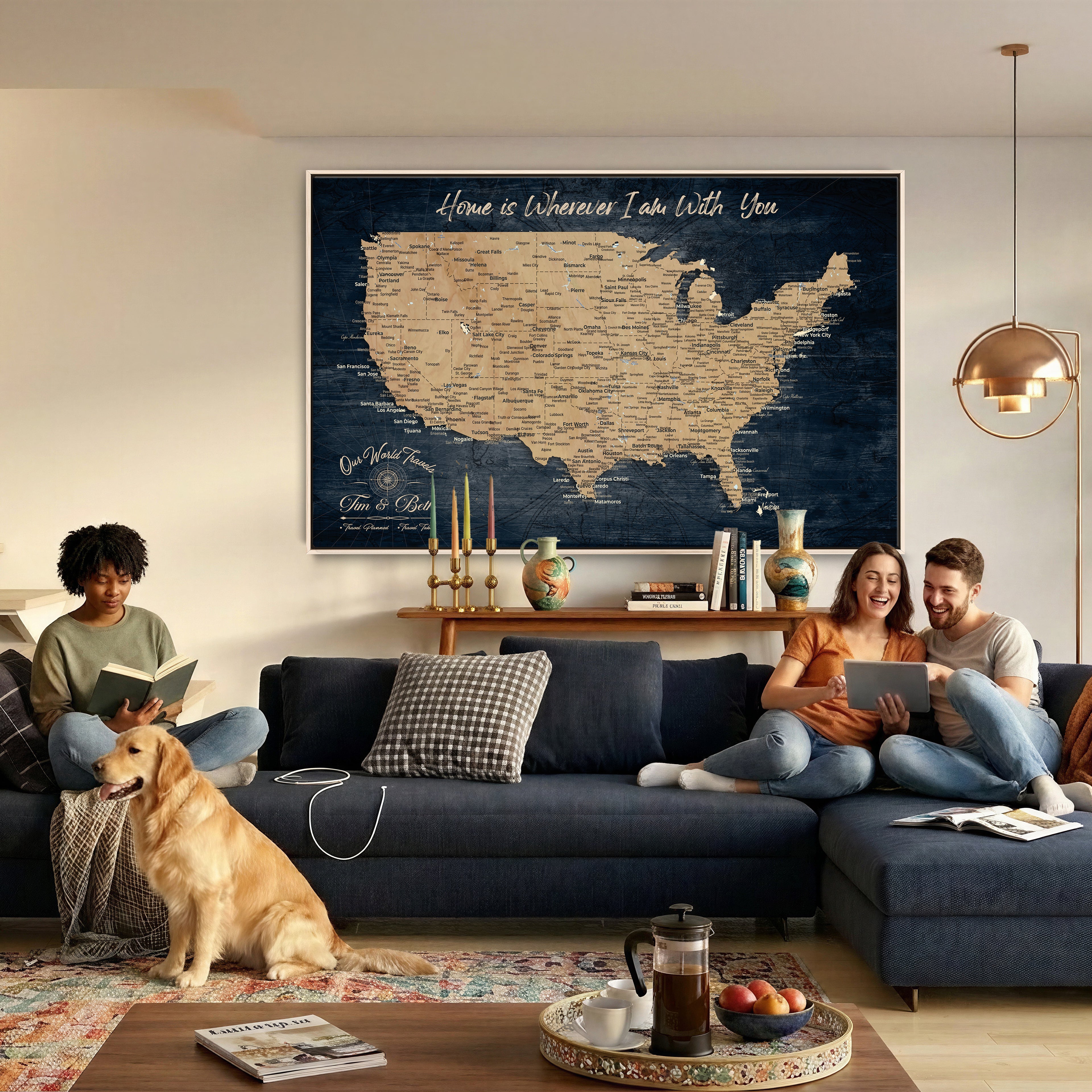 48467834-MGV-CV-36X24 - Custom Push Pin US Map Canvas | Personalized Travel Tracker | USA Cities Map Anniversary Gift for Couples | Adventure America Map Wall Art with Pins