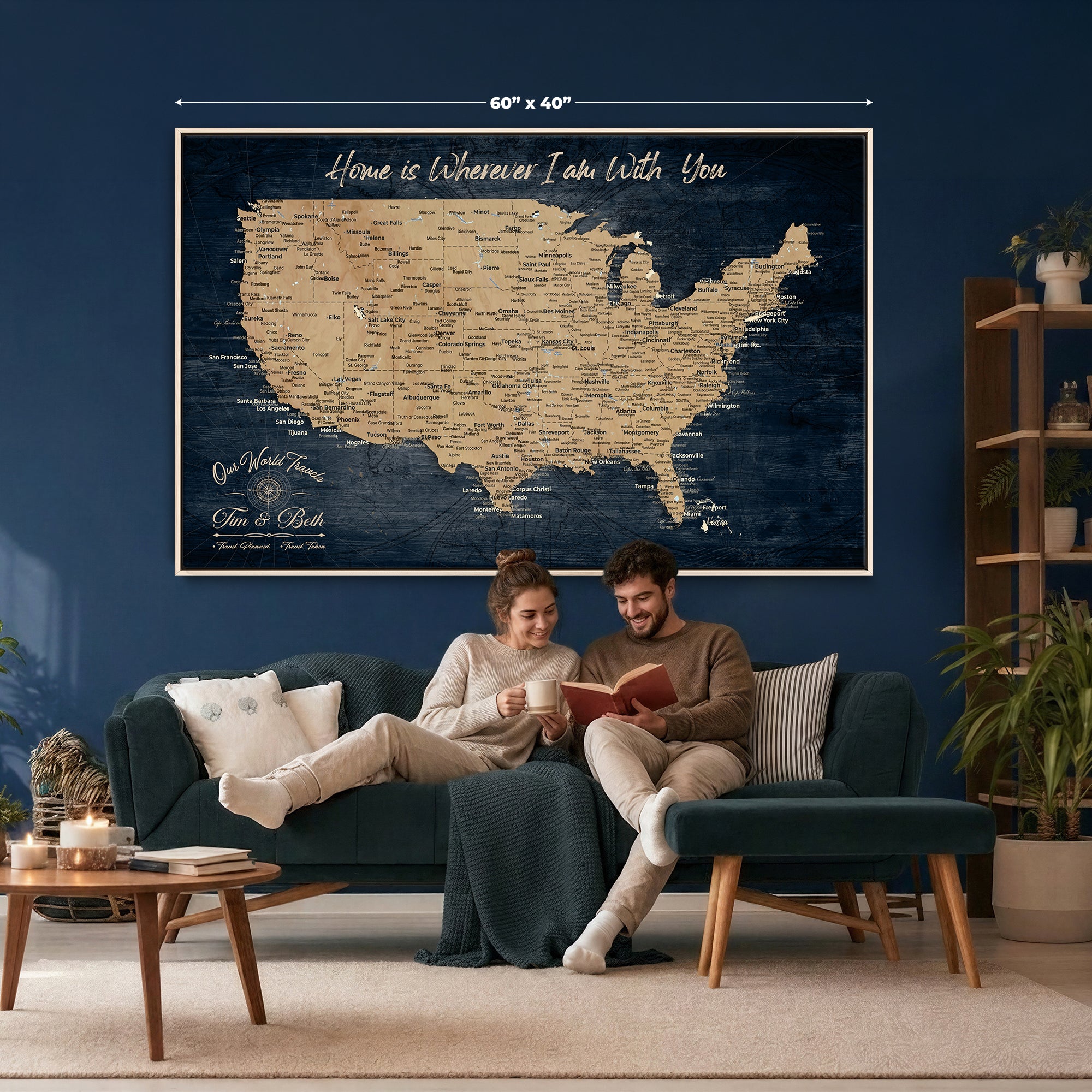 48467834-MGV-CV-36X24 - Custom Push Pin US Map Canvas | Personalized Travel Tracker | USA Cities Map Anniversary Gift for Couples | Adventure America Map Wall Art with Pins