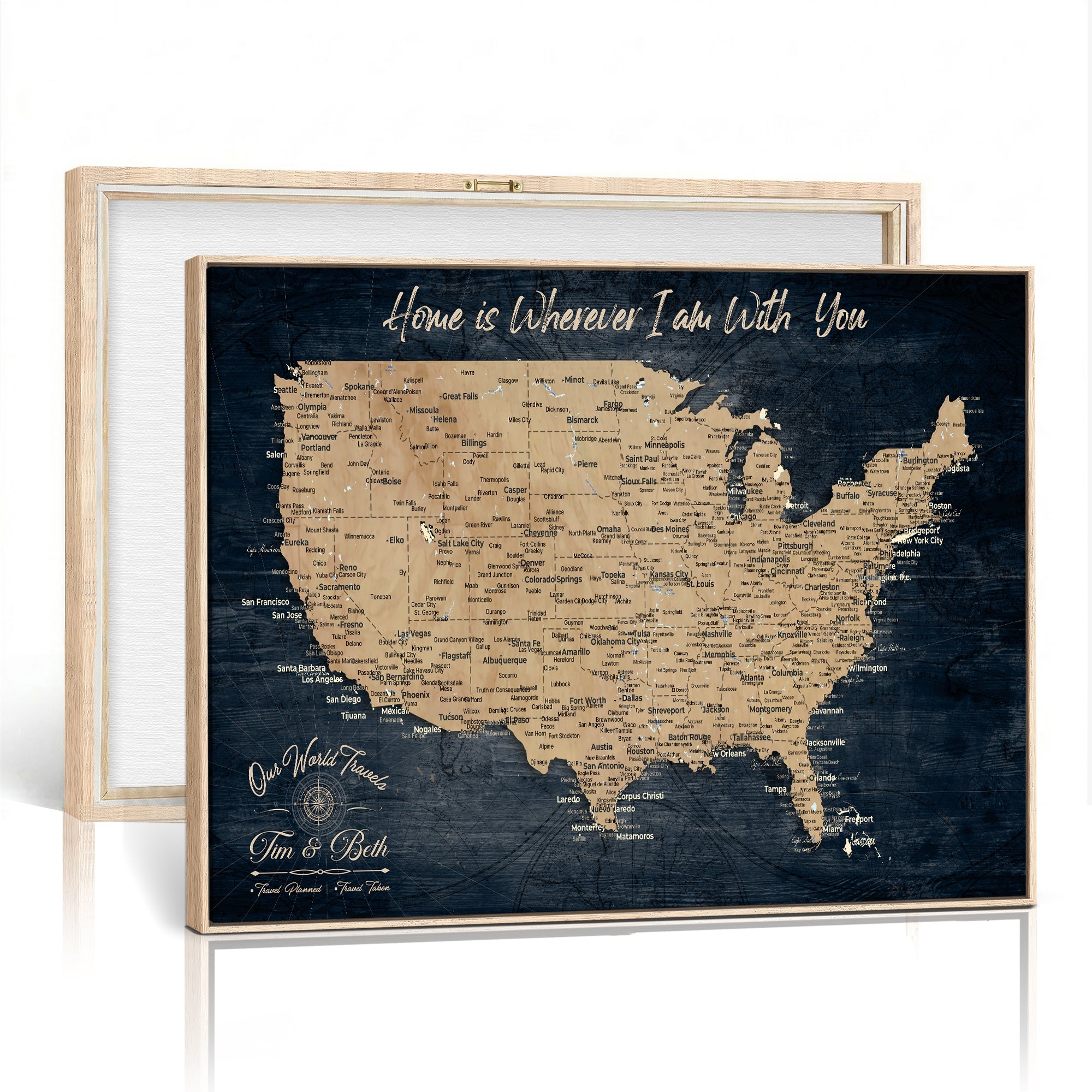 48467834-MGV-CV-36X24 - Custom Push Pin US Map Canvas | Personalized Travel Tracker | USA Cities Map Anniversary Gift for Couples | Adventure America Map Wall Art with Pins