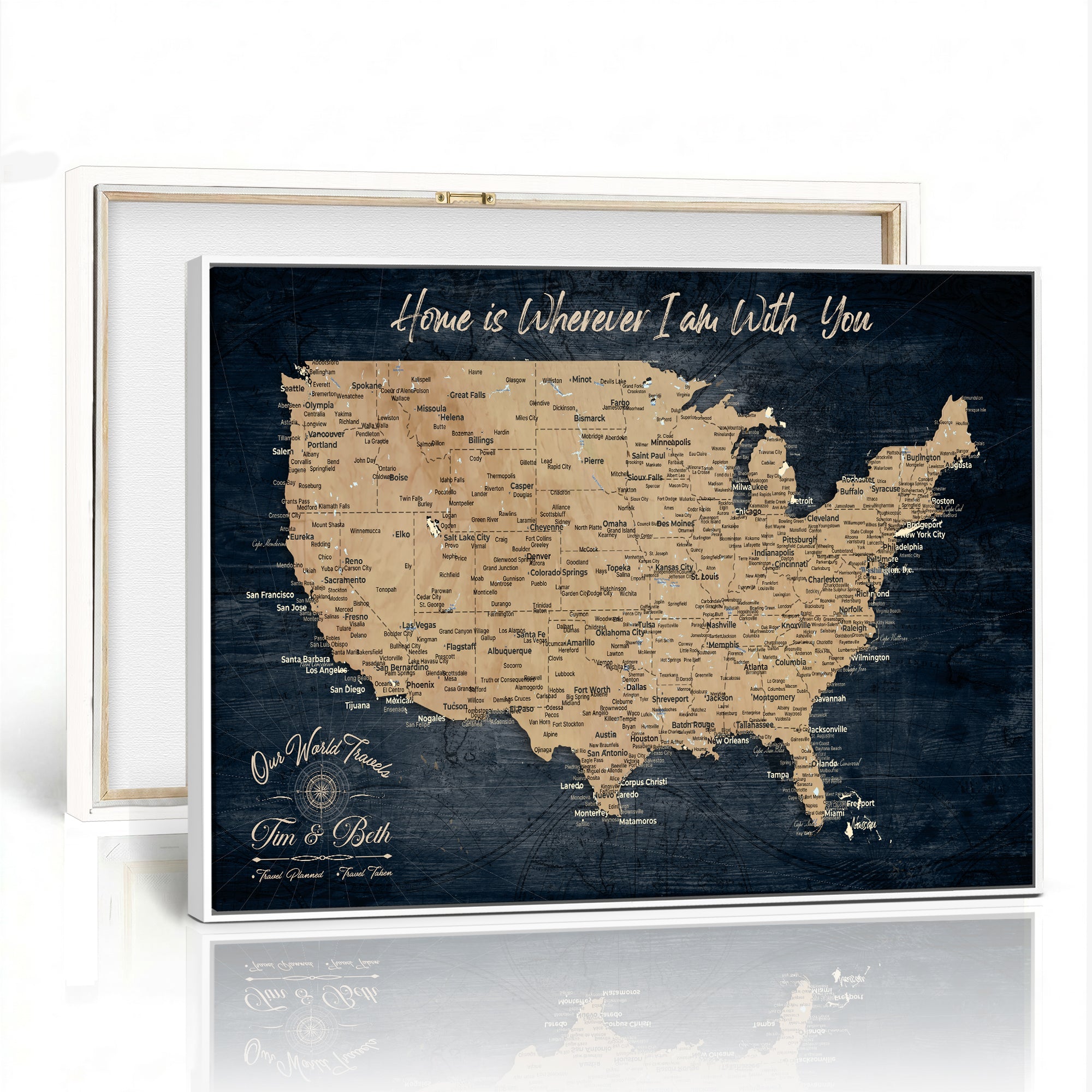 48467834-MGV-CV-36X24 - Custom Push Pin US Map Canvas | Personalized Travel Tracker | USA Cities Map Anniversary Gift for Couples | Adventure America Map Wall Art with Pins