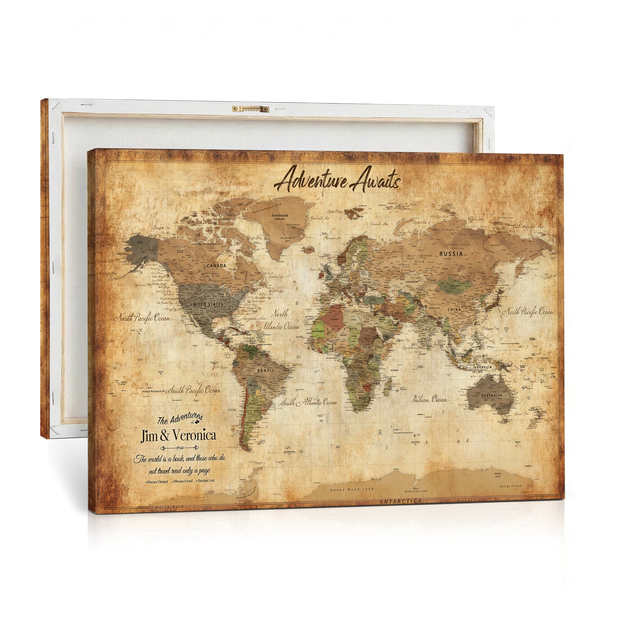 14637271H1-MGV-CV-36X24 - Custom Push Pin World Map Canvas | Personalized Travel Tracker | Wedding Anniversary Gift for Couples | Adventure Map Wall Art with Pins